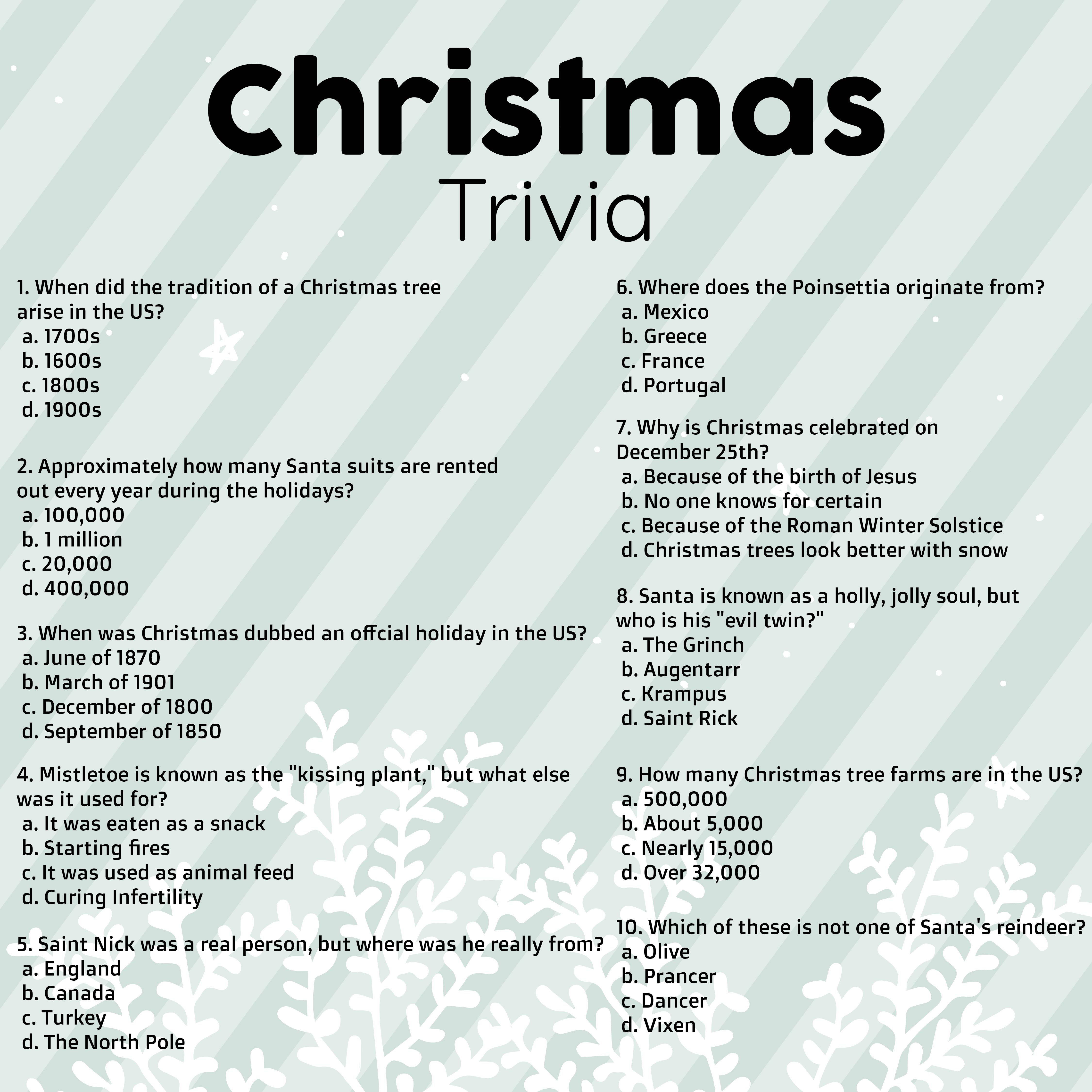 6 Best Printable Christmas Trivia Questions Answers Printablee Com