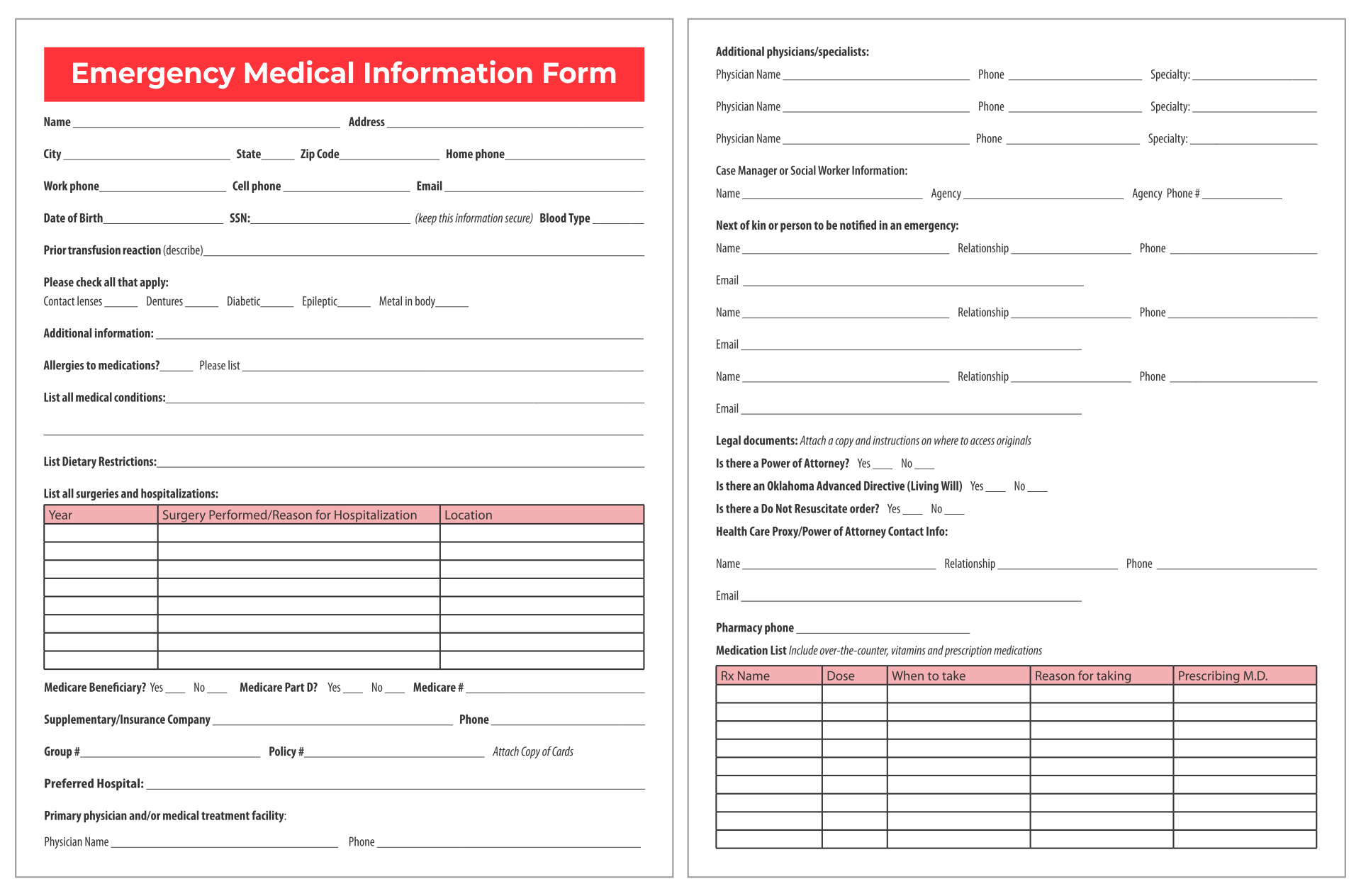 Printable Medical Forms