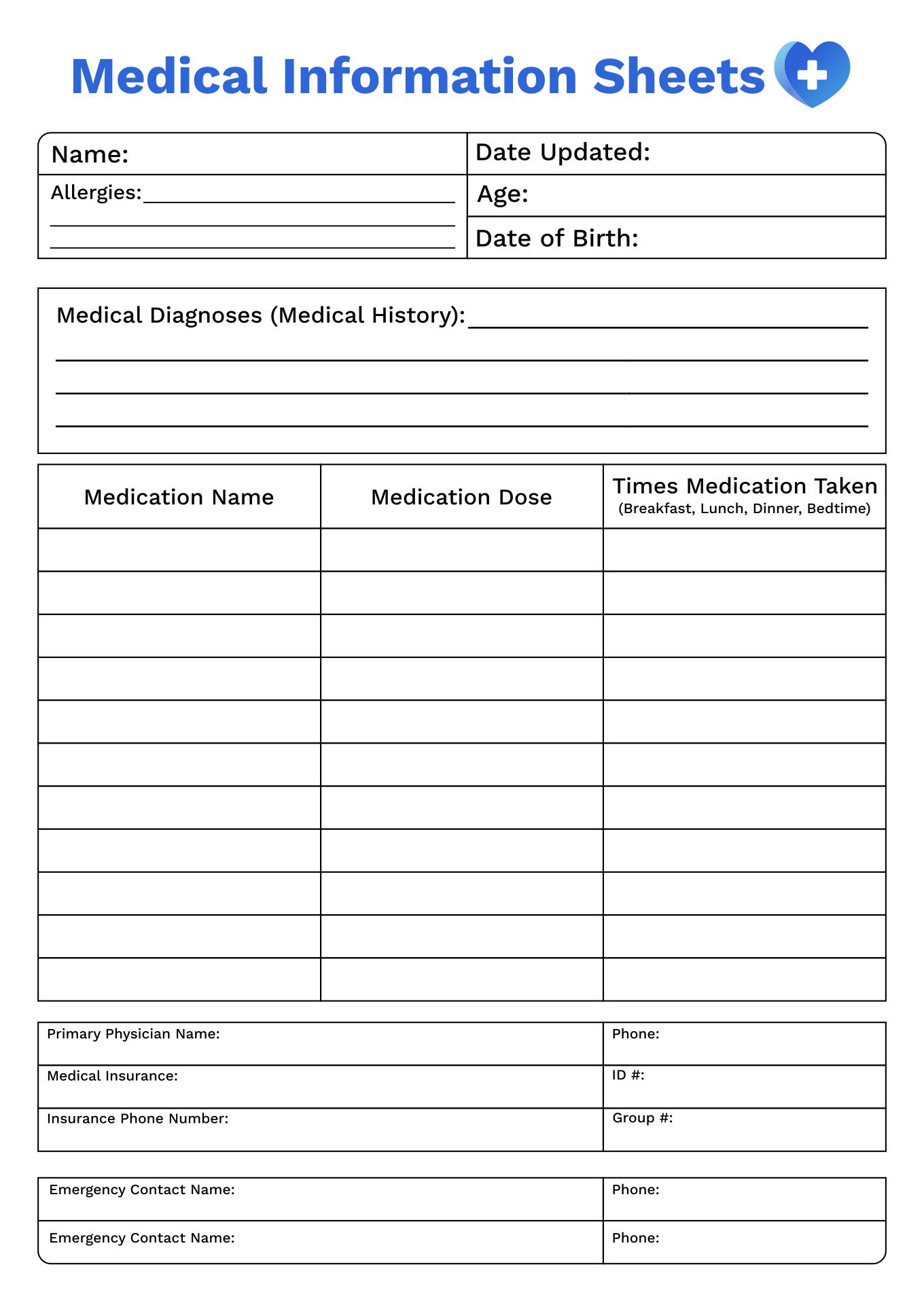  Printable Medical Binder Forms