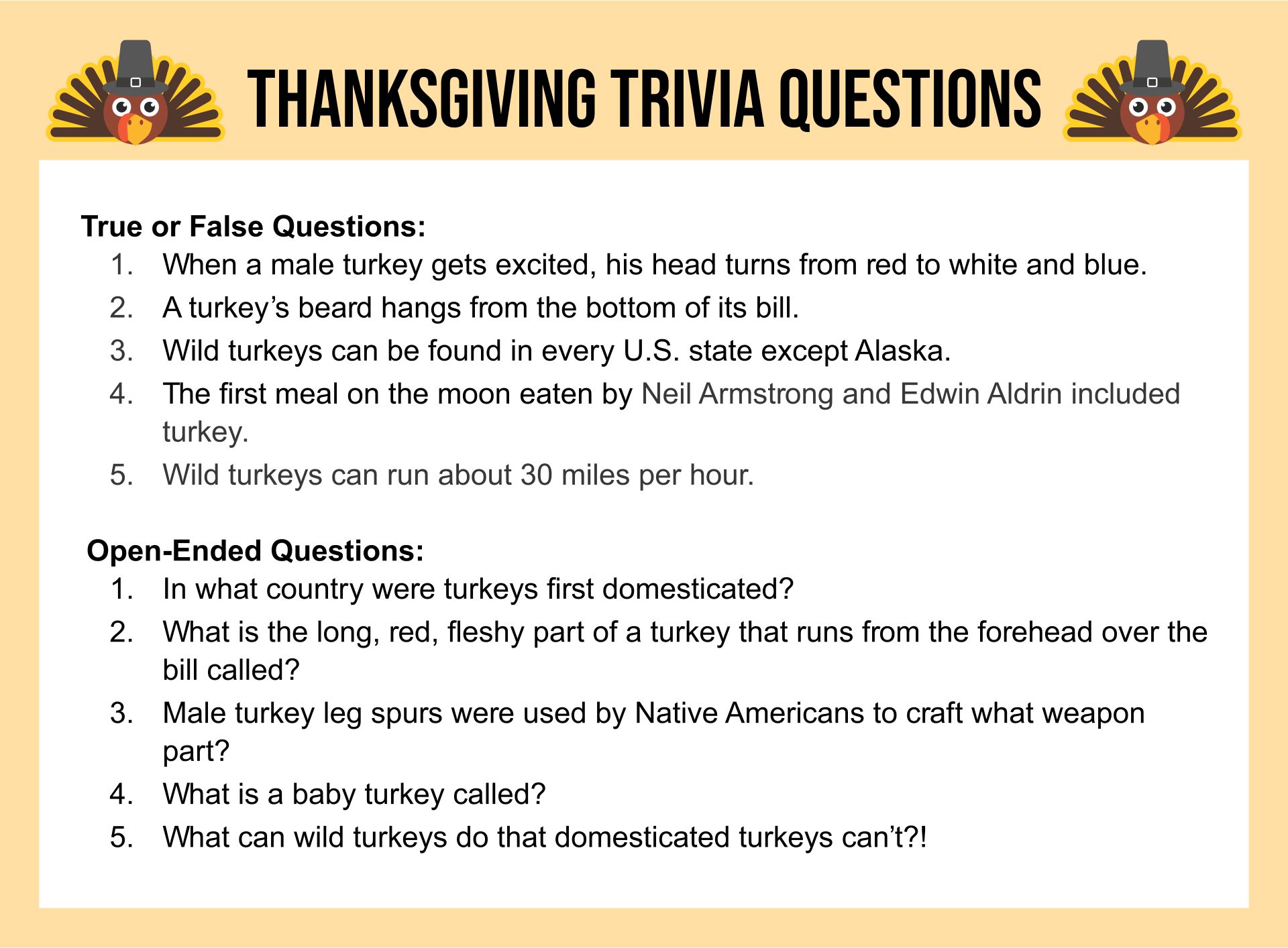 Thanksgiving Trivia Printable Games