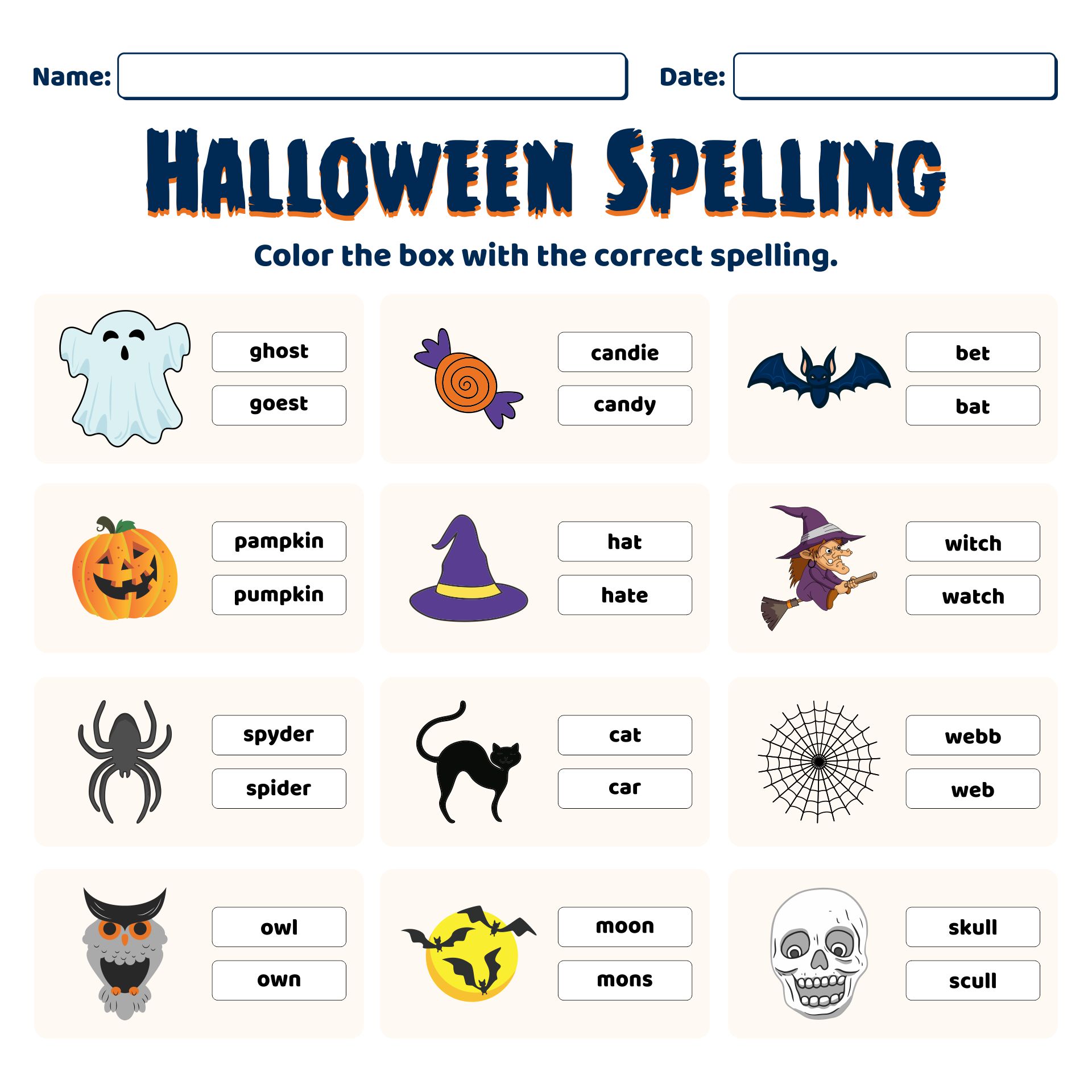 Halloween Spelling Worksheets