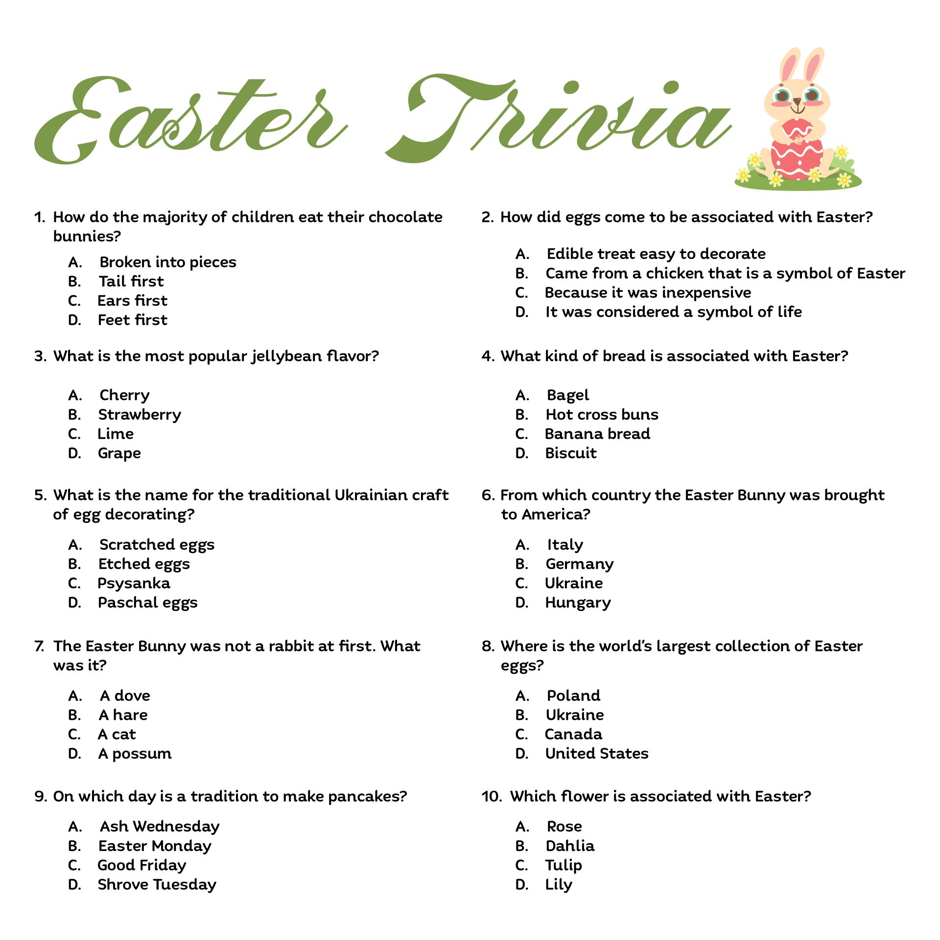 Printable Easter Trivia Questions
