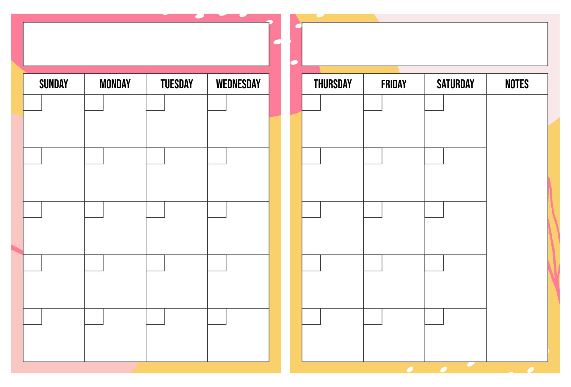 2 Page Monthly Calendar Printable Free