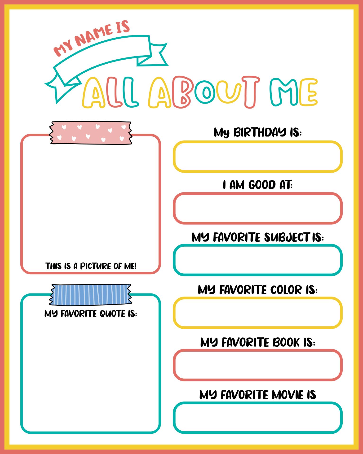 All About Me Printable Elementary Worksheets Free