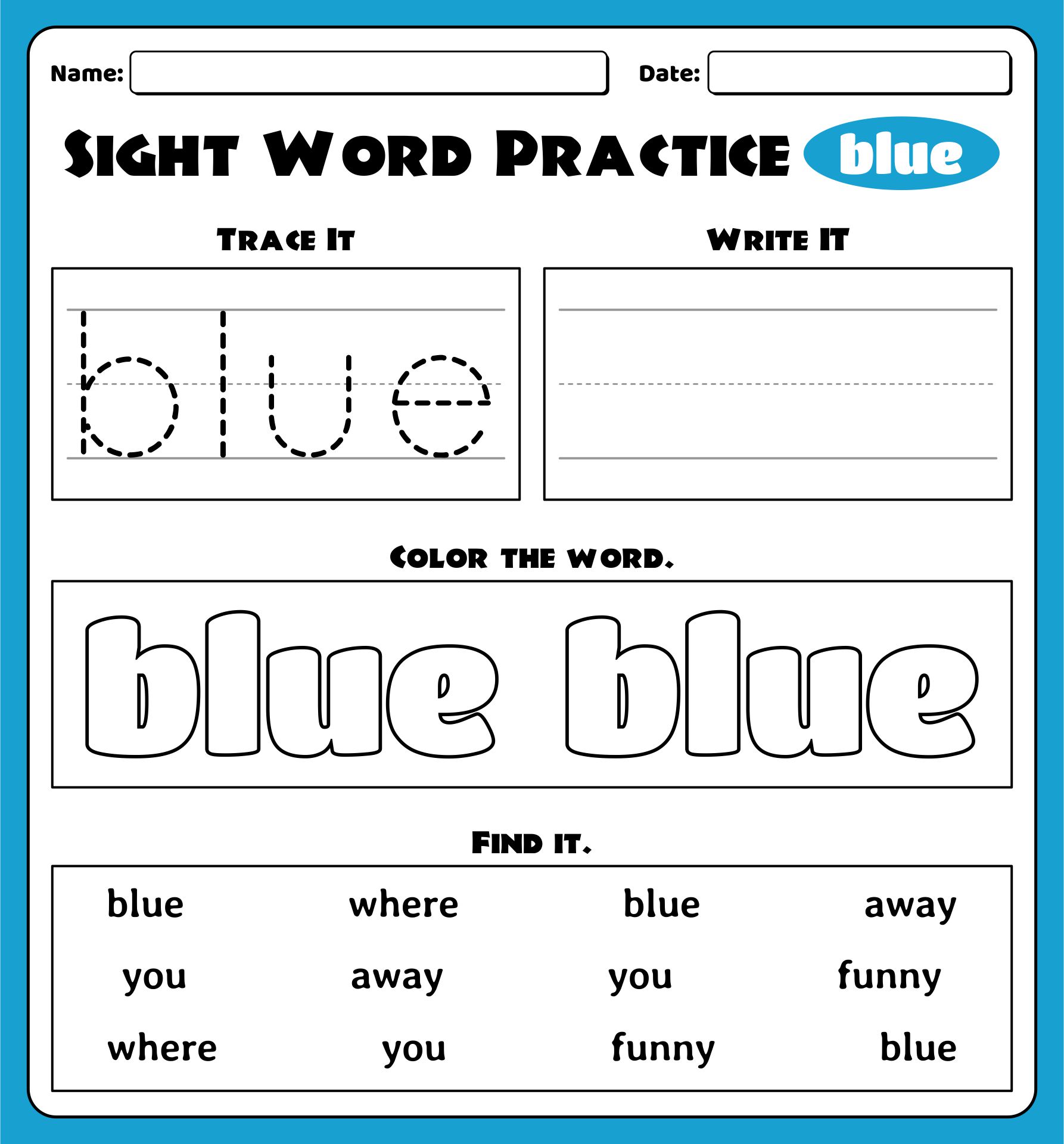 Kindergarten Color Sight Word Worksheets