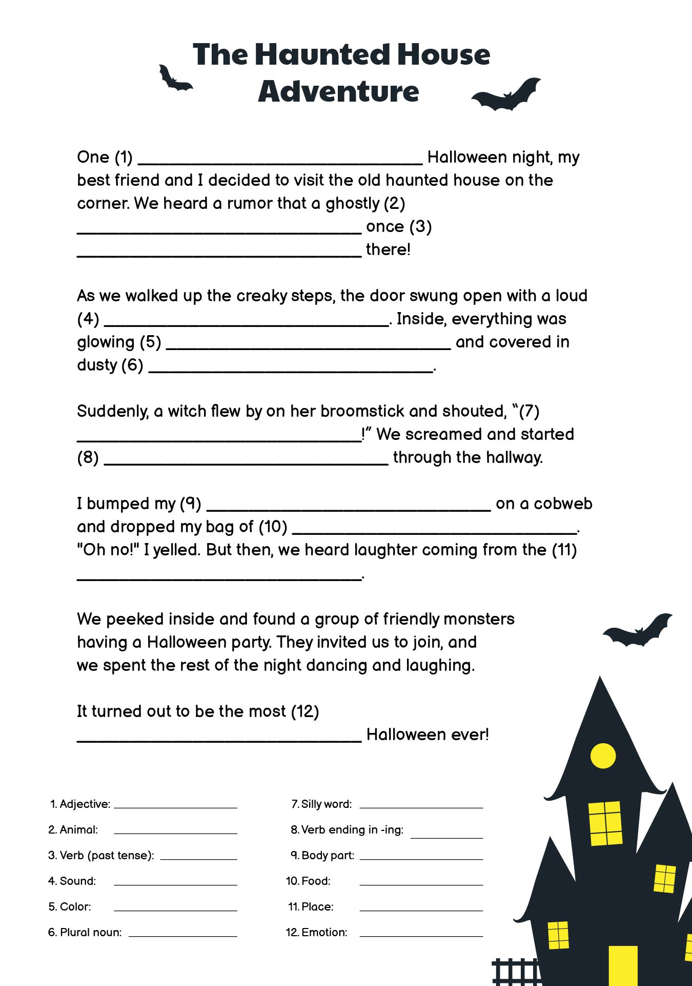 10 Best Halloween Fill In The Blank Stories Printable