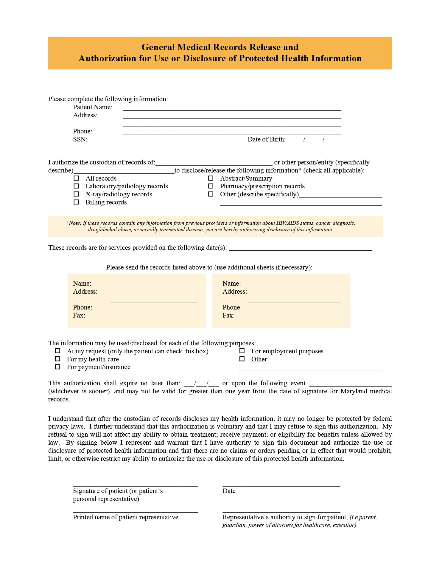 Medical Record Release Form Templates