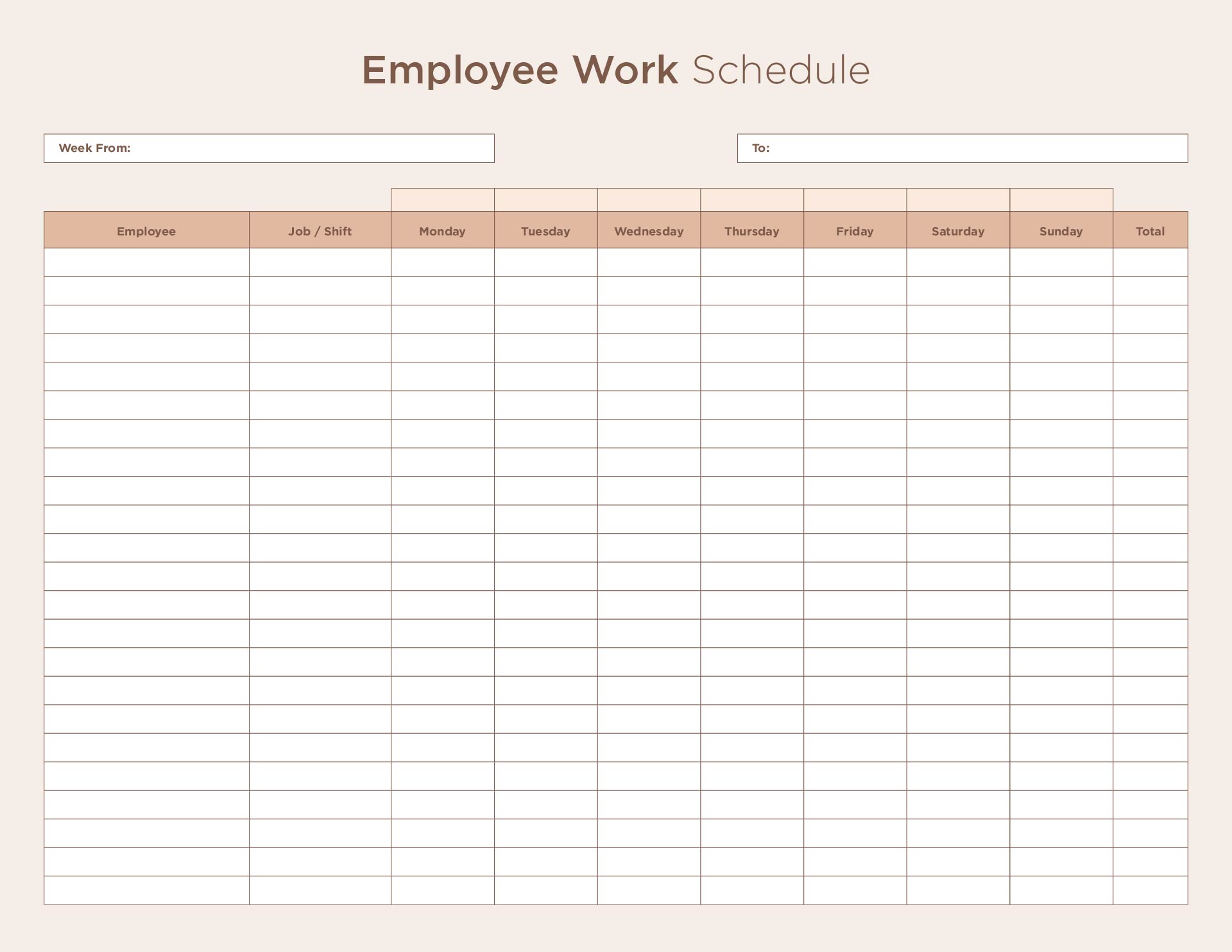 Printable Employee Work Schedule Template