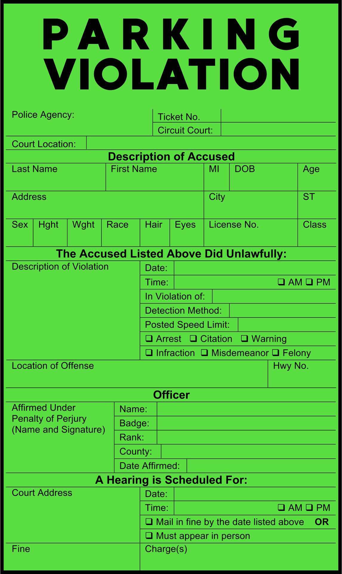 Free Printable Violation Tickets Compilation