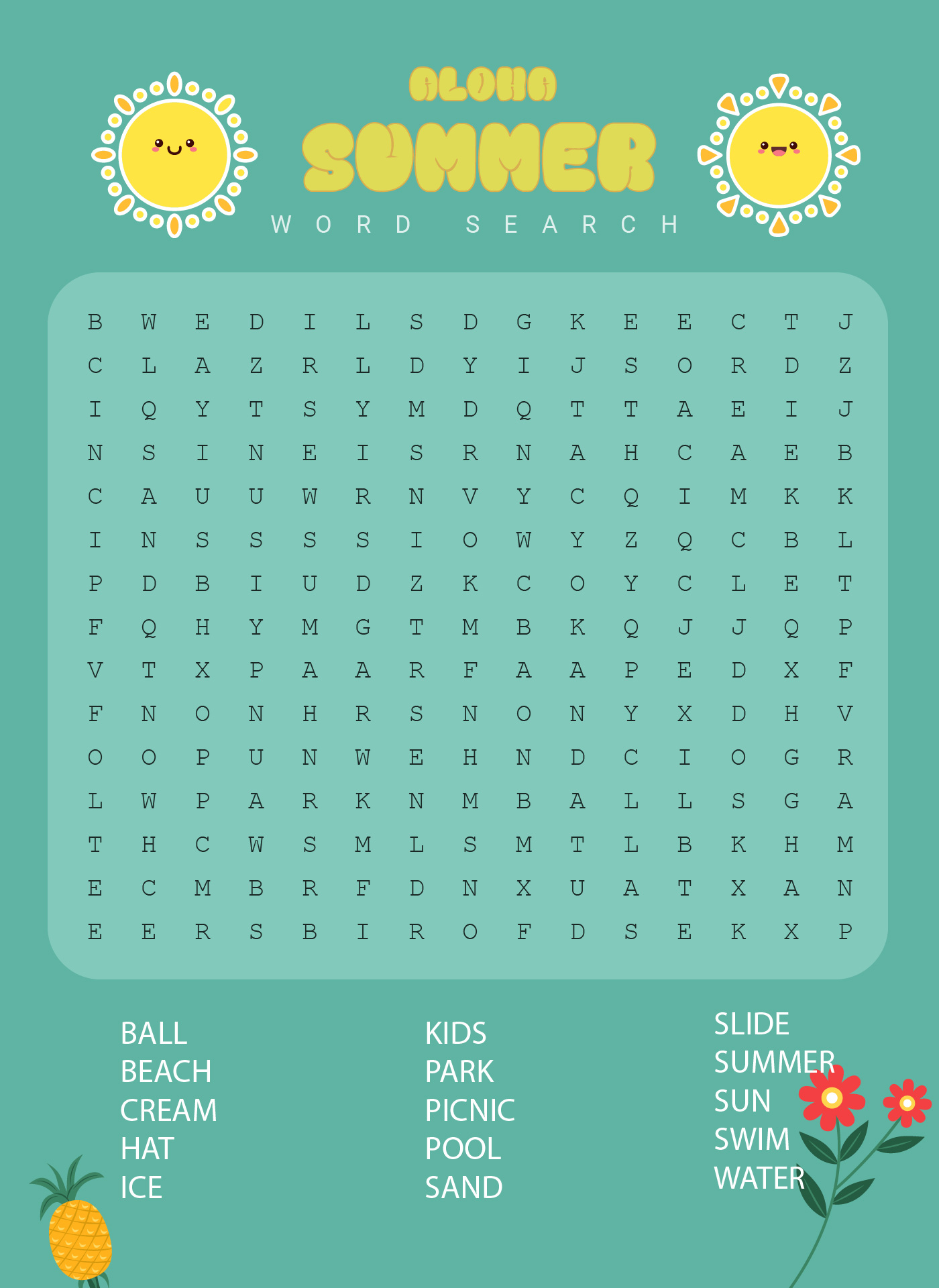 Kids Summer Word Search Printable