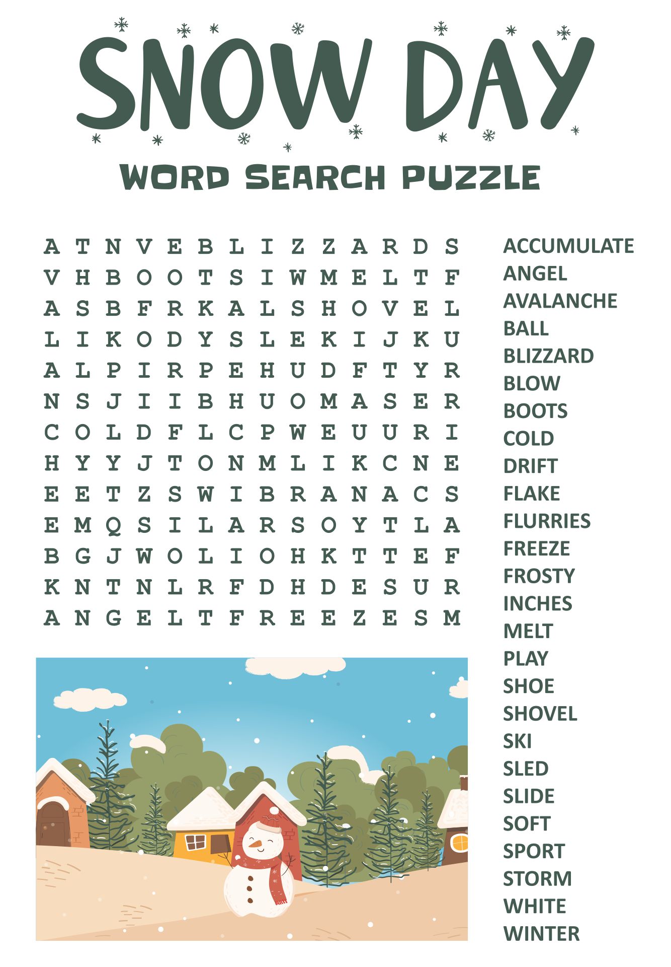 Snow Day Word Search Printable