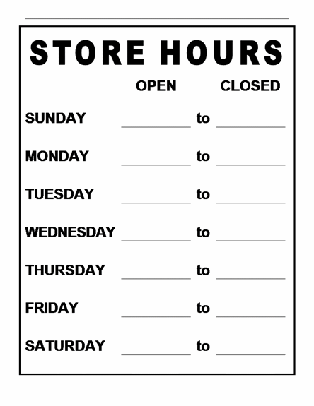 Printable Business Hours Sign Template