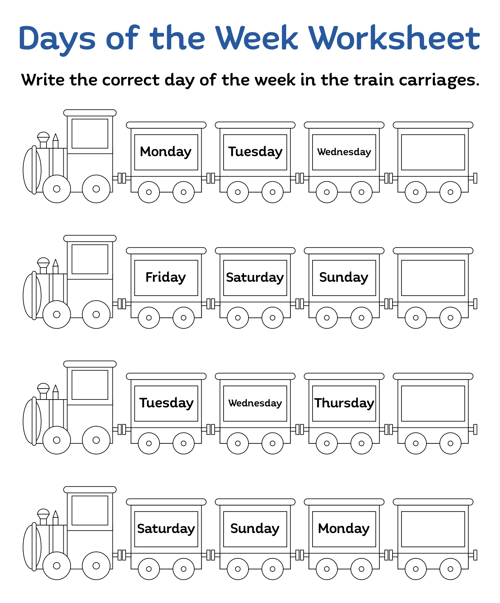 Train Days of the Week Worksheet