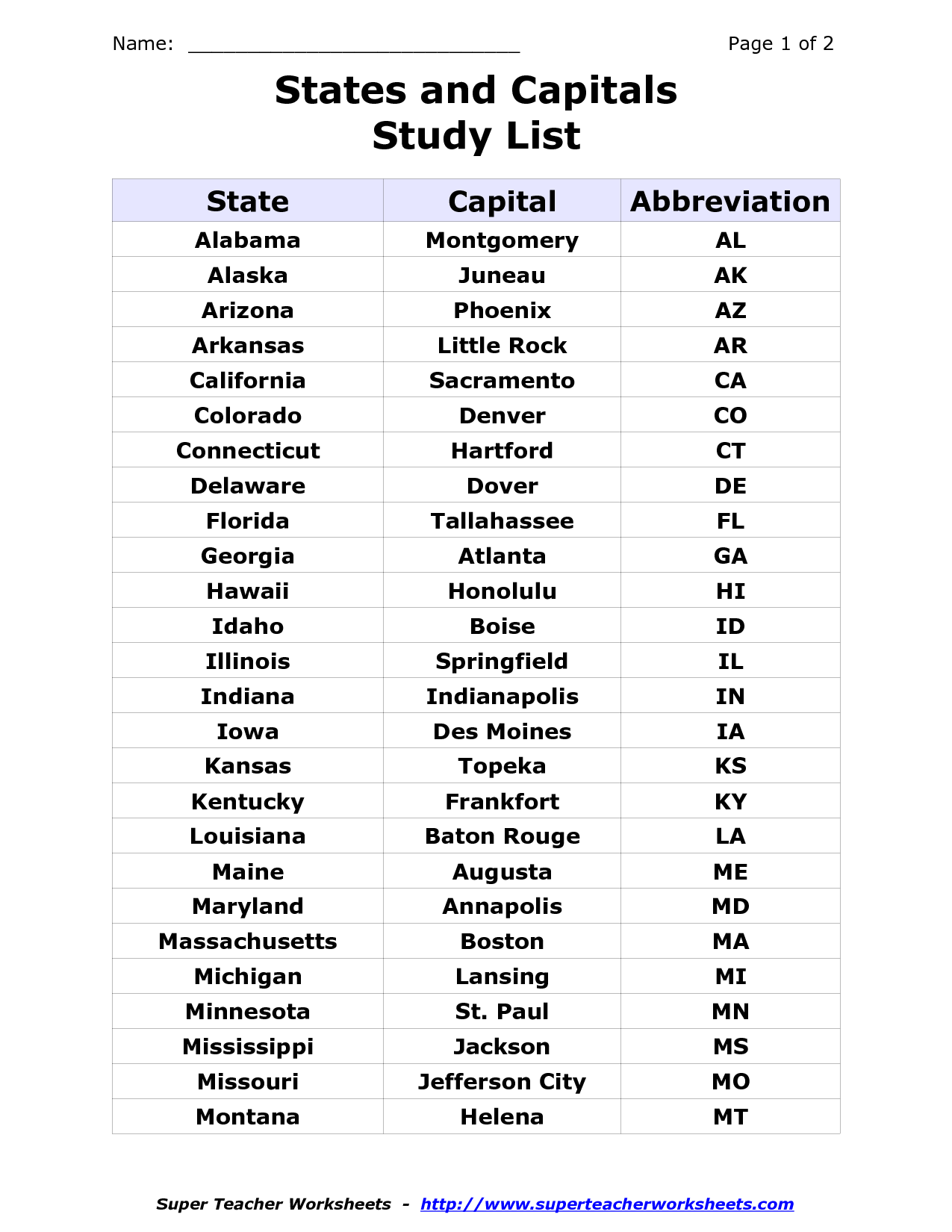 7 Best Images of States Capitals List Printable - 50 States Capitals ...