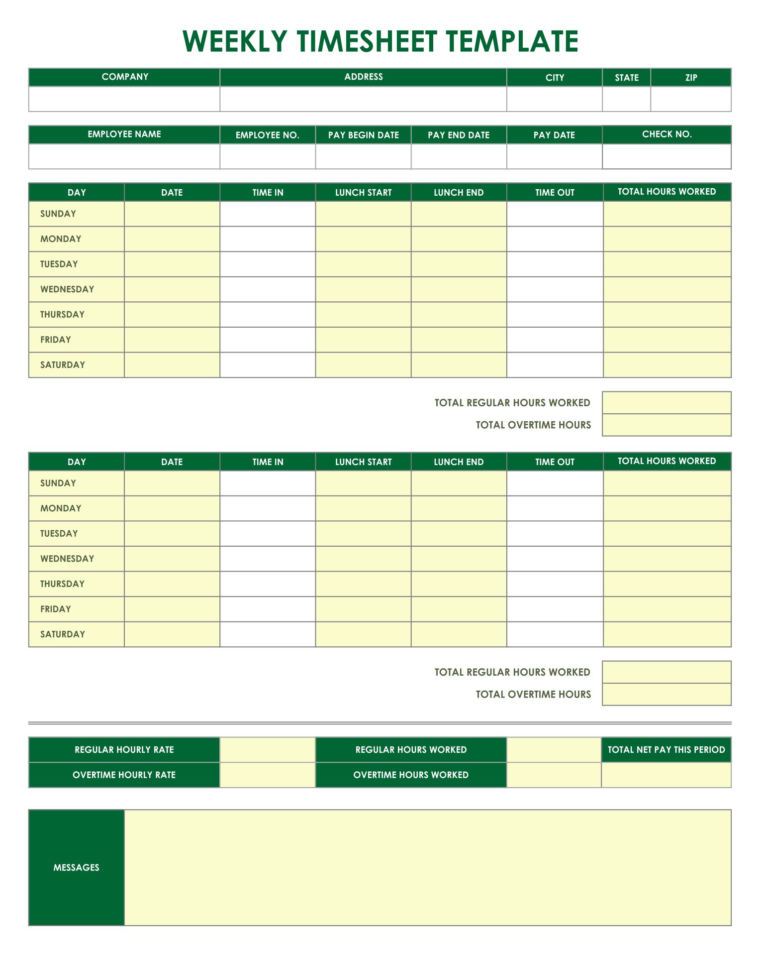 Free Printable Weekly Time Sheets - High Resolution Printable Inside Weekly Time Card Template Free