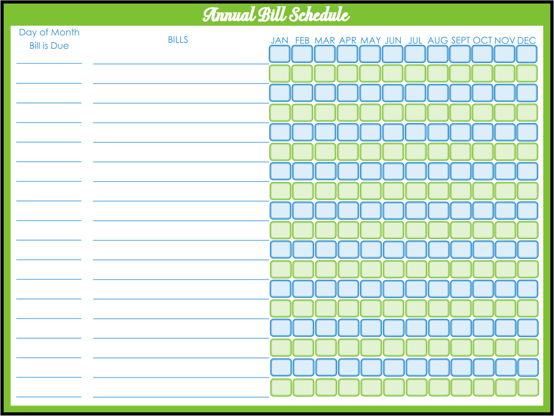 Printable Bill Payment Schedules