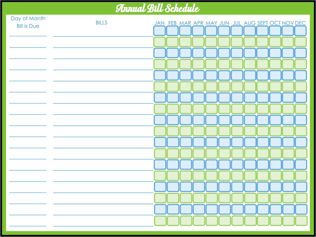 Printable Monthly Bill Payment Schedule