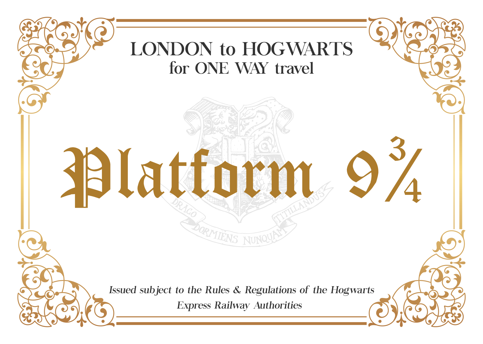 Harry Potter Platform 9 3 4 Ticket