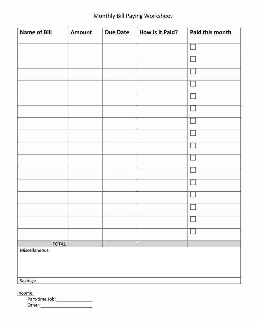 Monthly Bill Payment Schedule Template