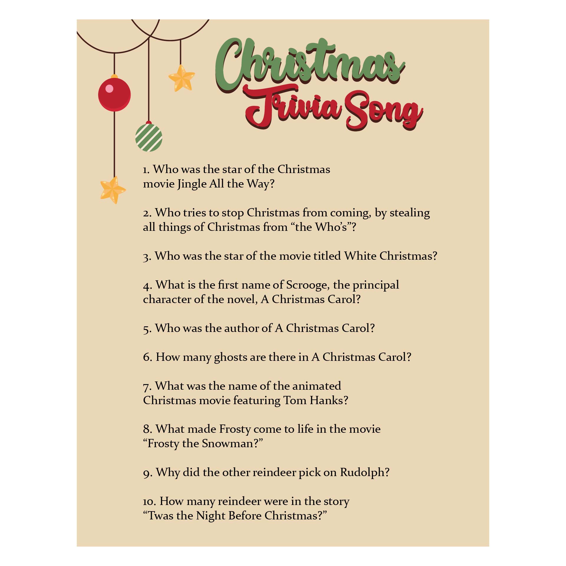 Printable Christmas Trivia and Answers