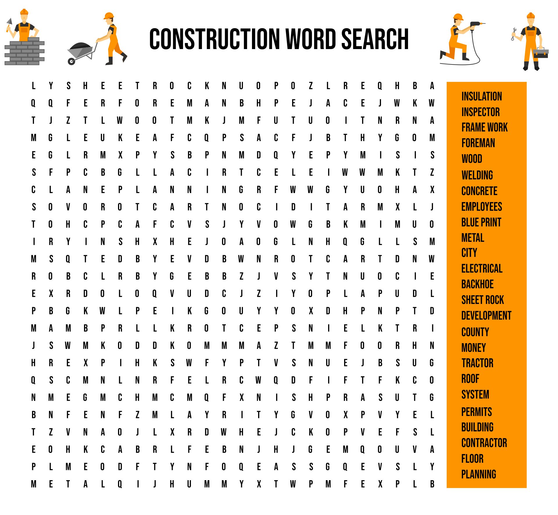 Construction Word Search Puzzles
