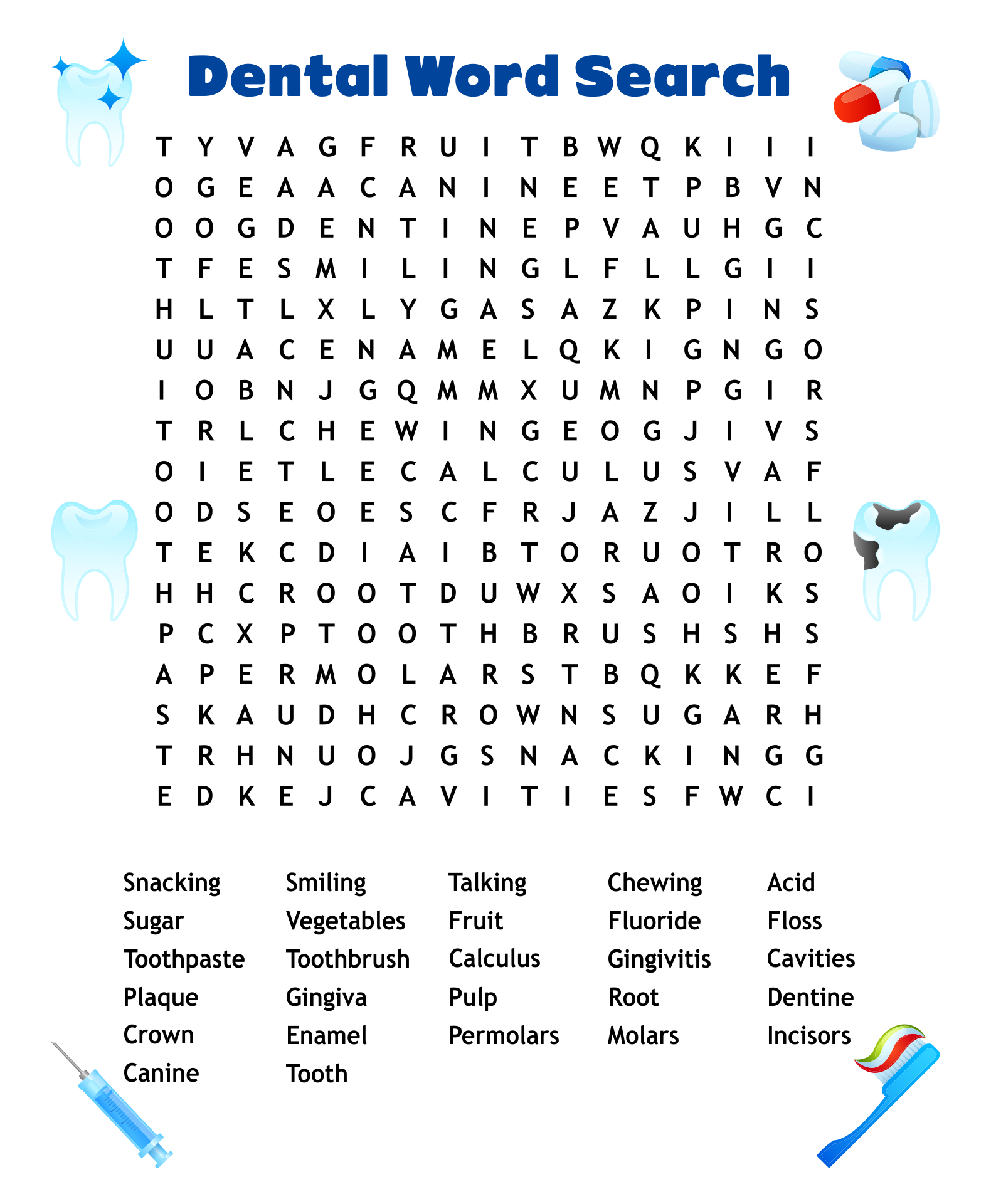 Dental Word Search Puzzles
