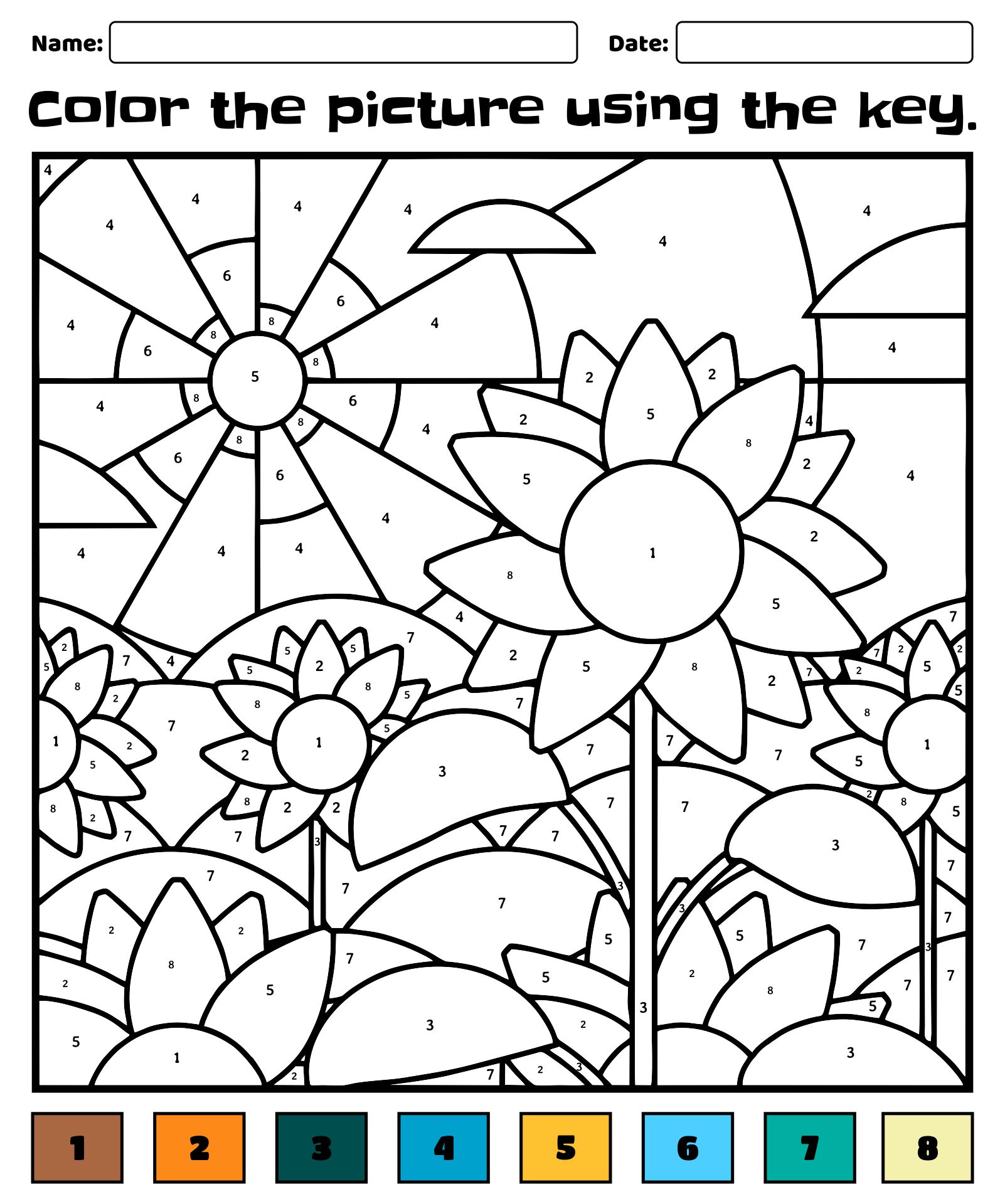 Color By Number Coloring Pages Flowers