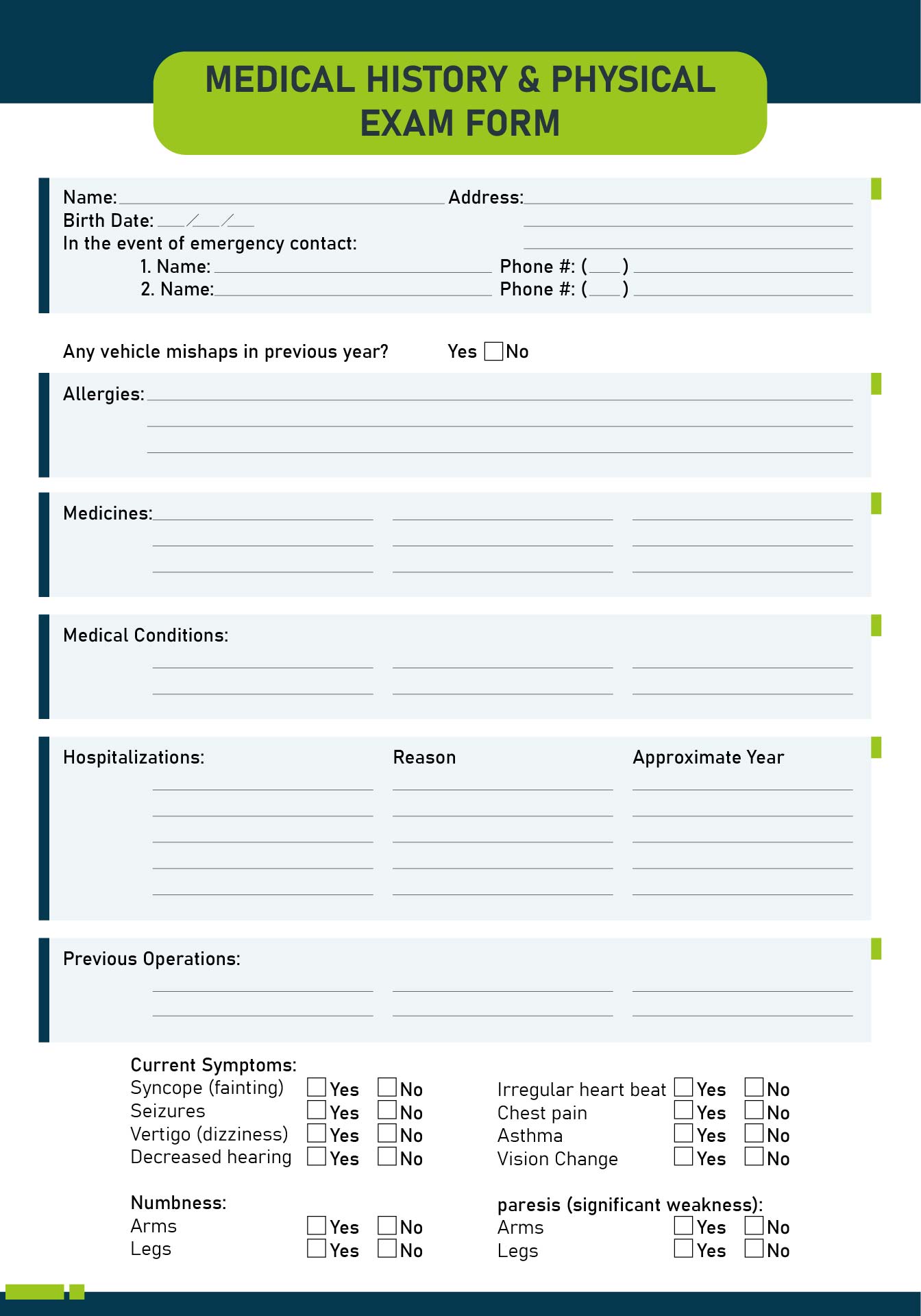 General Physical Examination Form