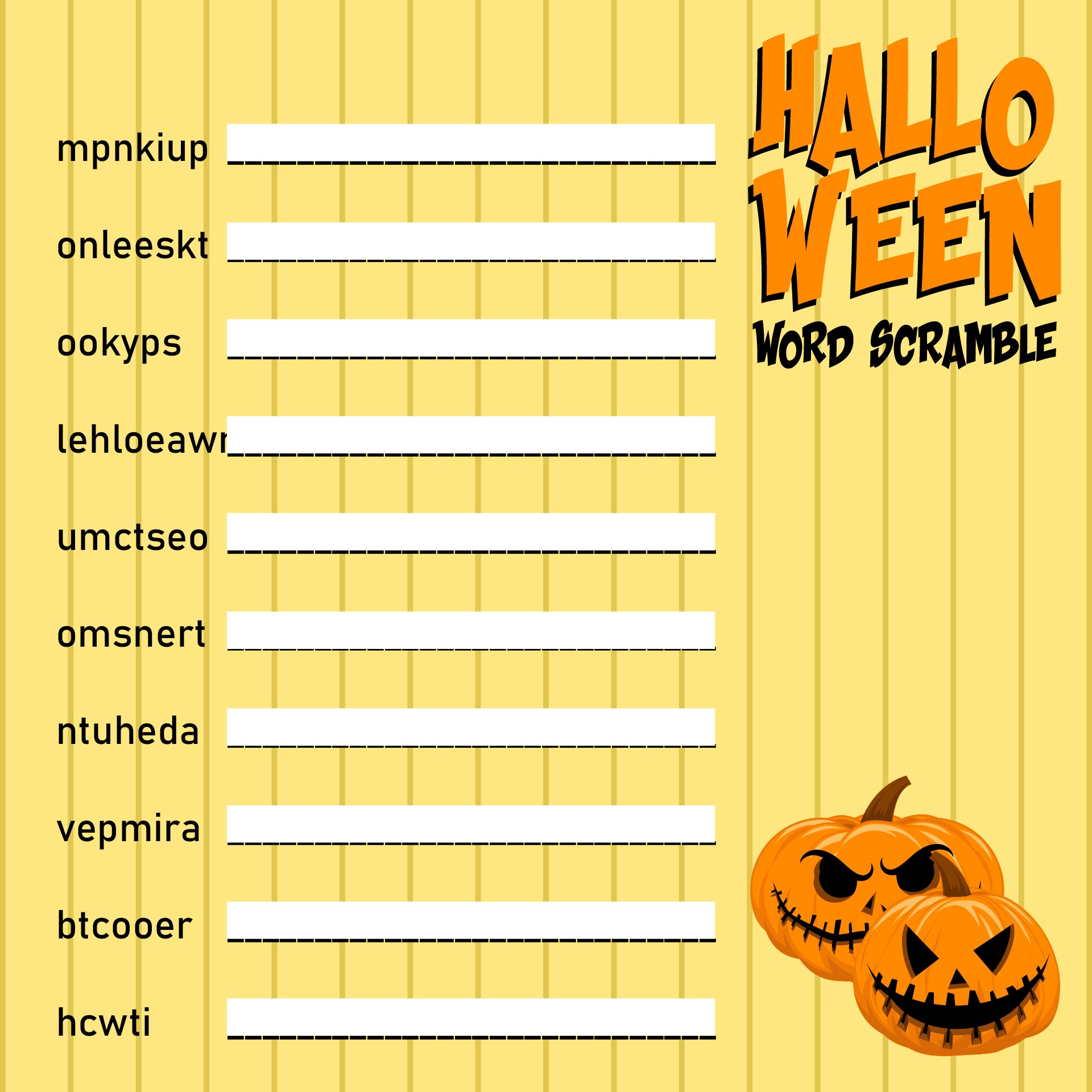 Halloween Word Scramble Puzzles