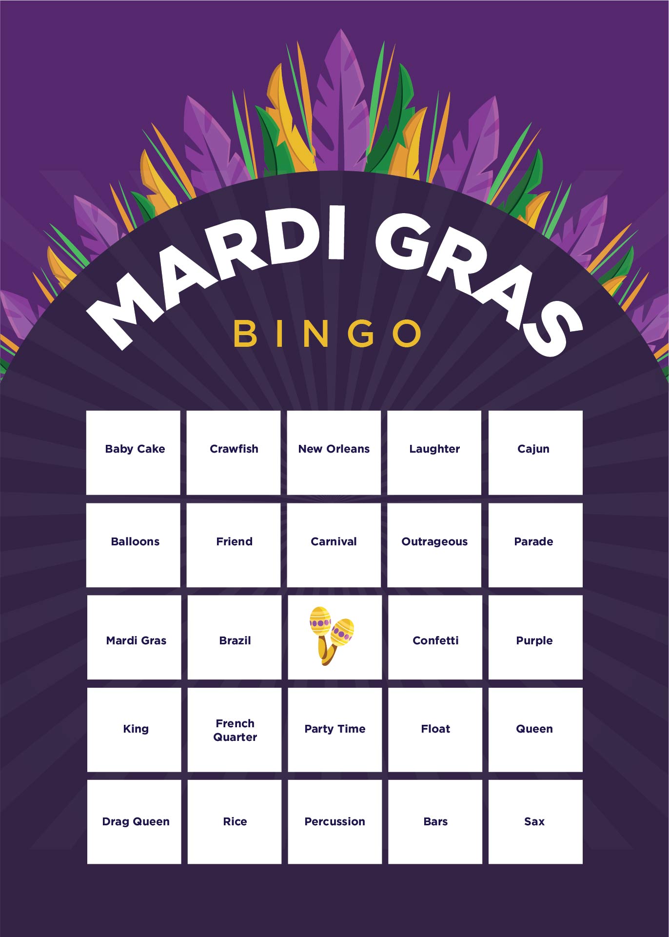 Mardi Gras Bingo Printable Free