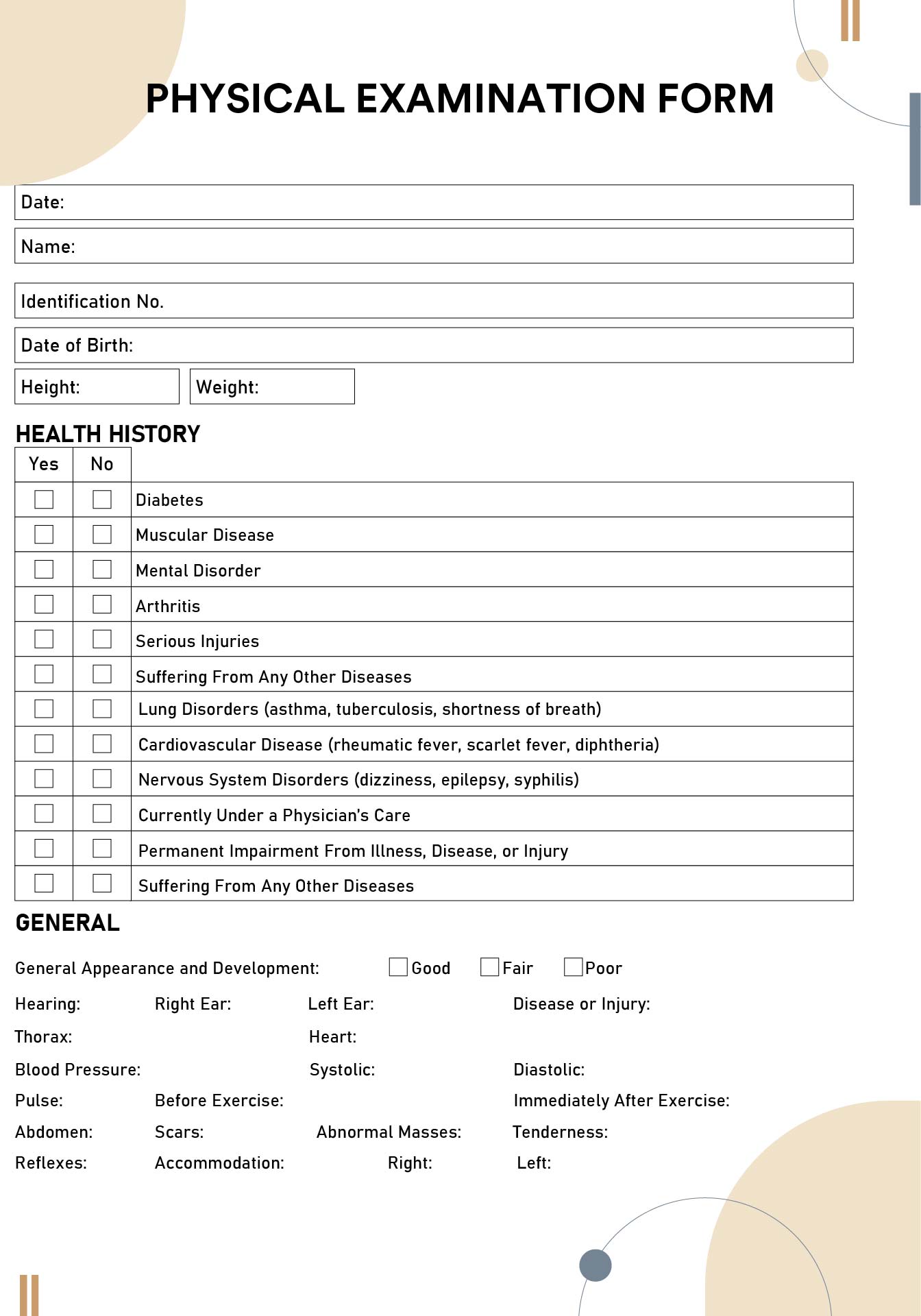 Medical Physical Examination Form