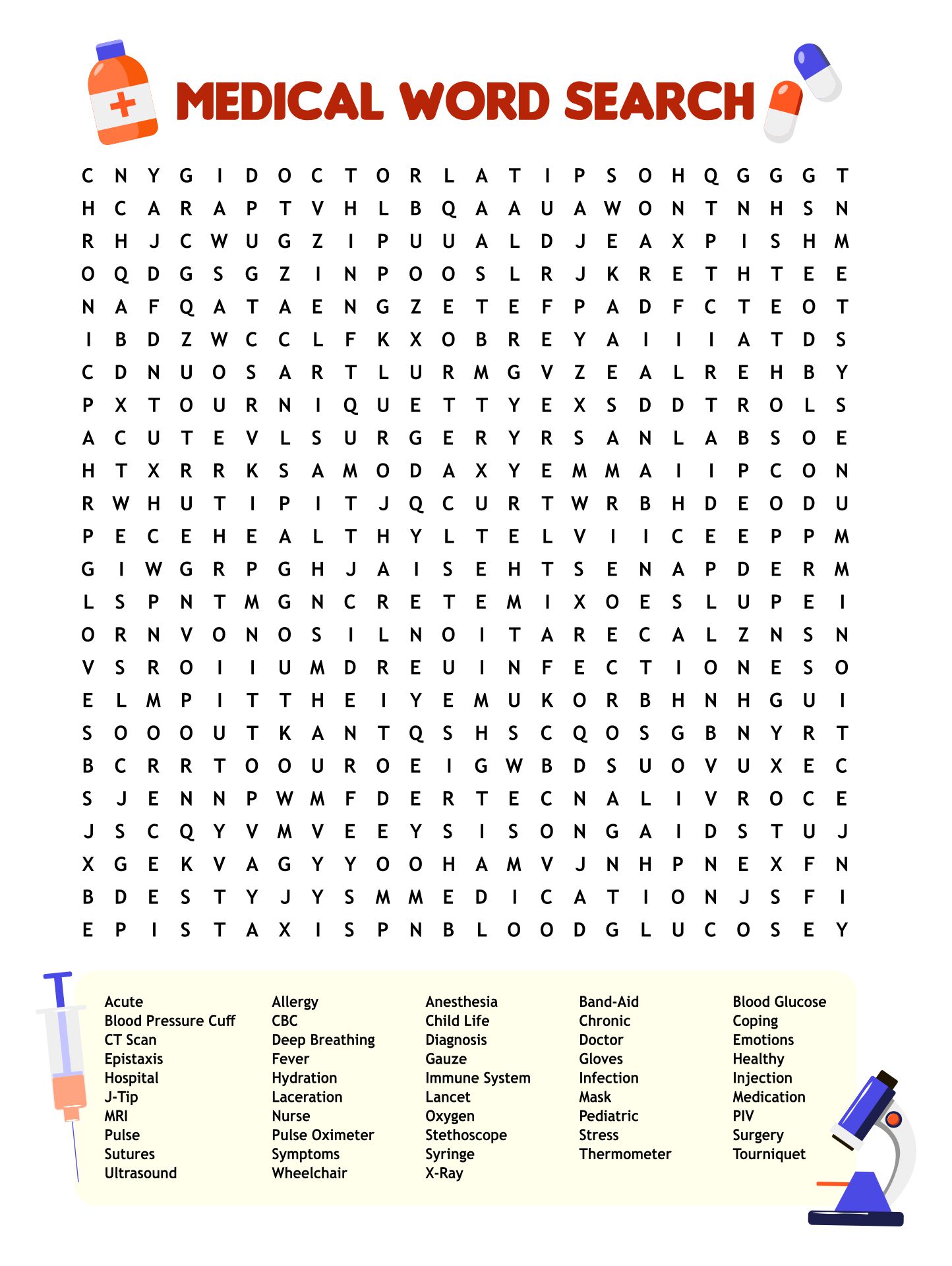 10 Best Medical Word Search Puzzles Printable