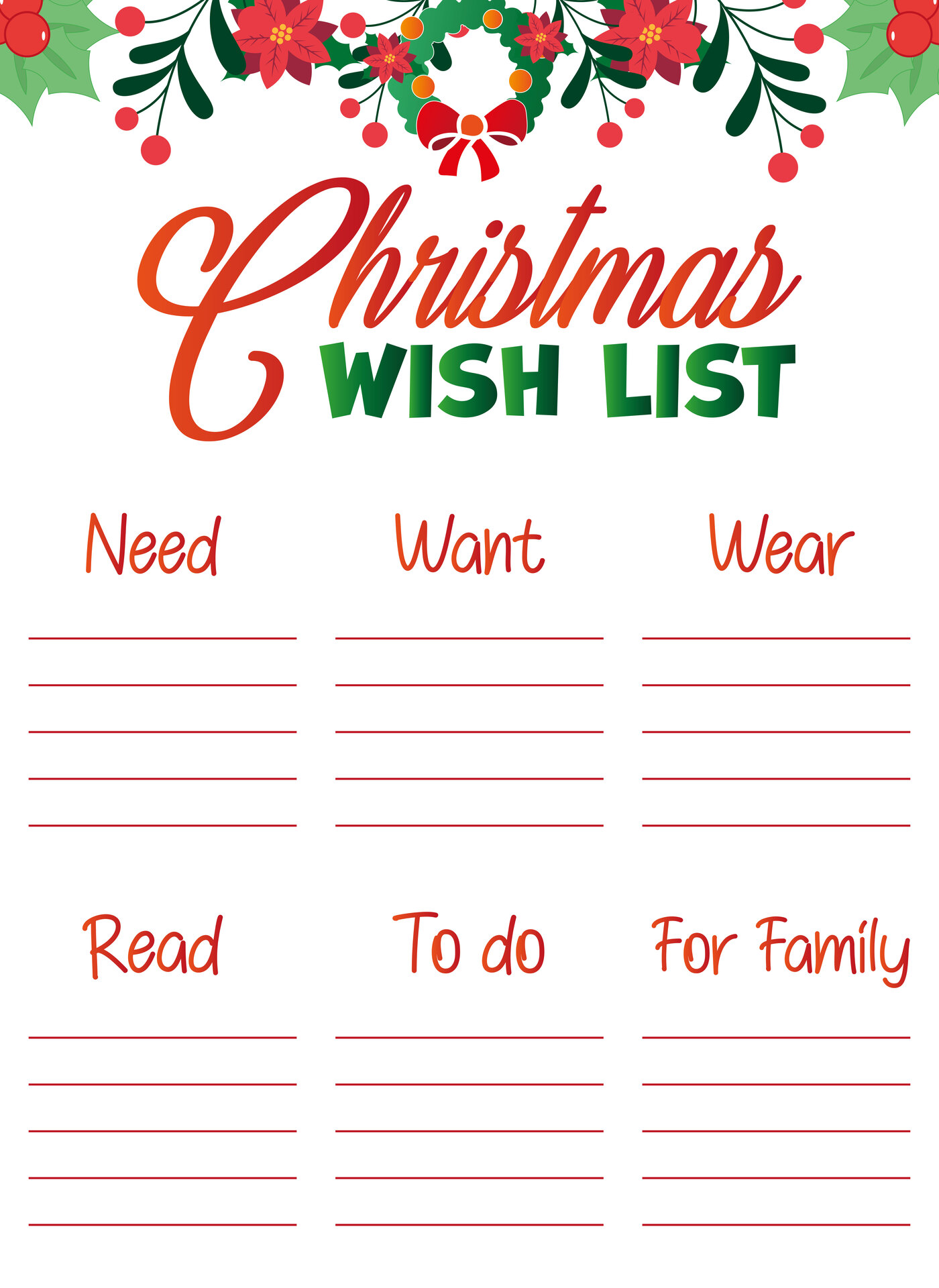 My Christmas Wish List Printable