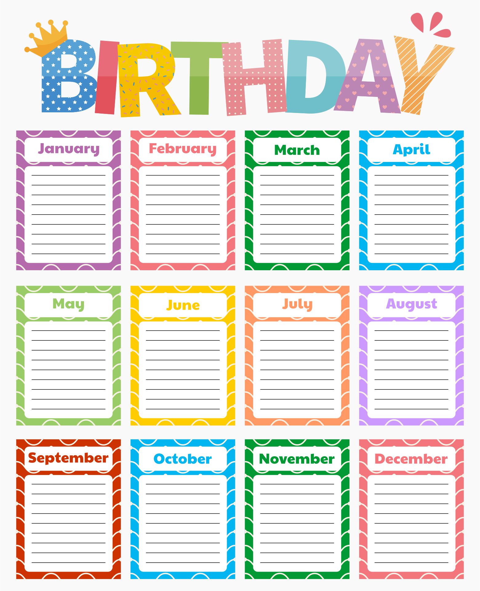 Printable Birthday Chart Template