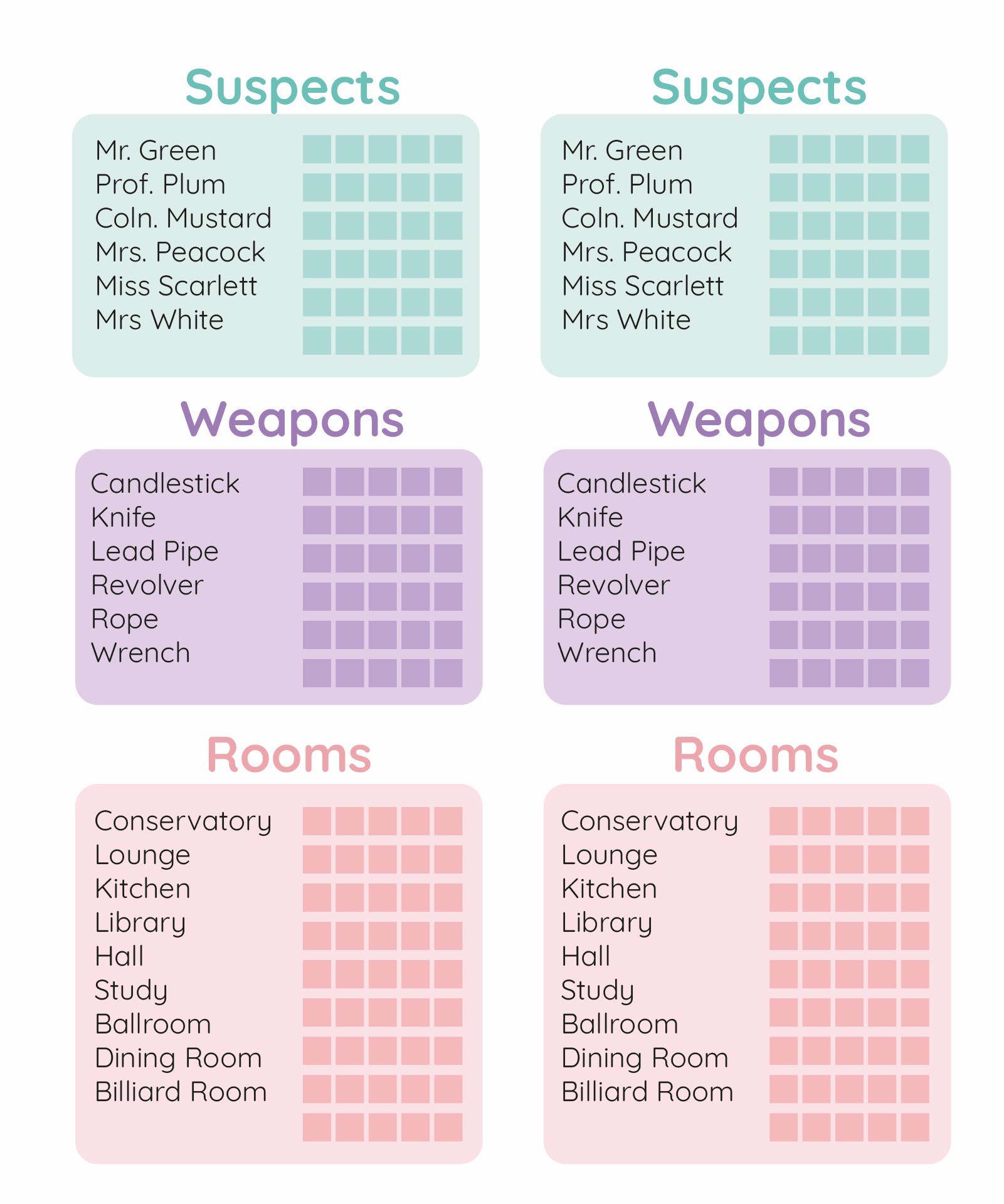 Original Clue Game Sheets 8 Free PDF Printables Printablee