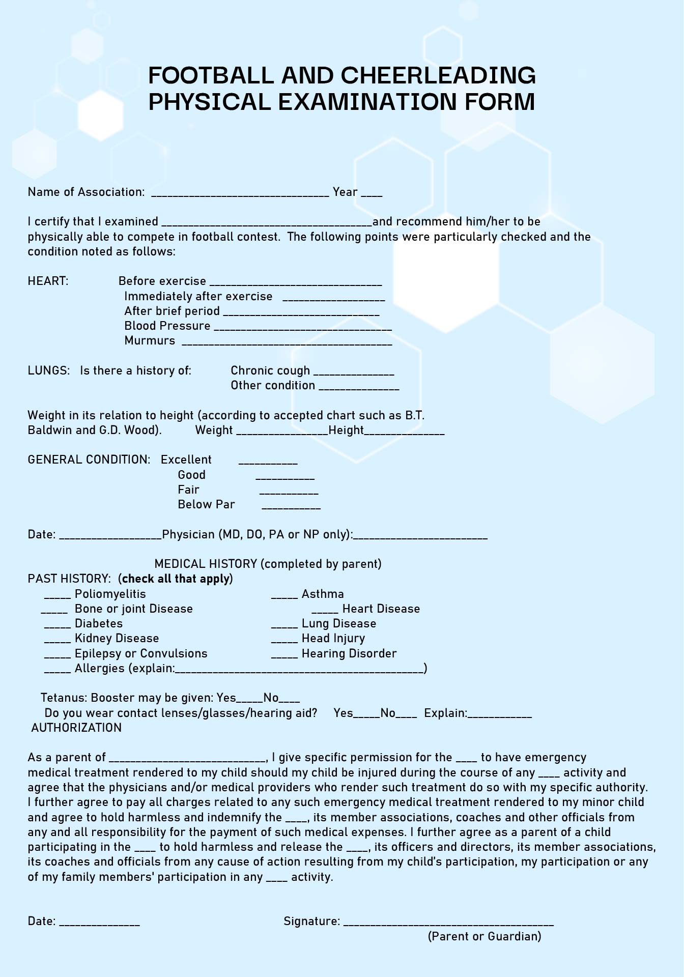 Printable Medical Physical Exam Forms