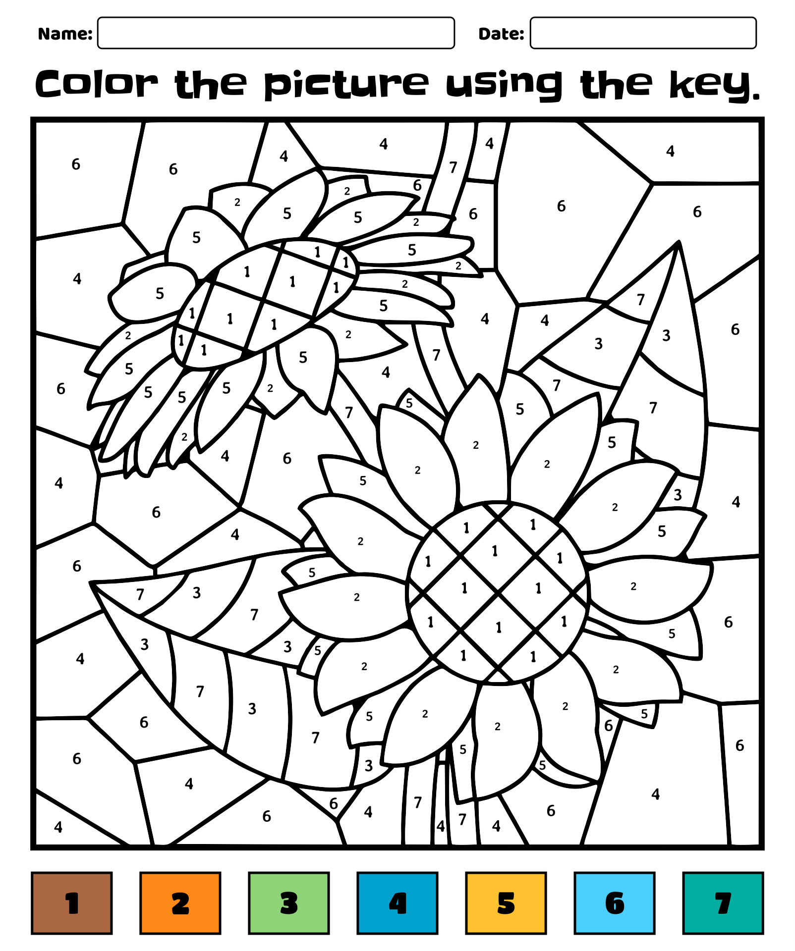 Flower Color by Number Printables