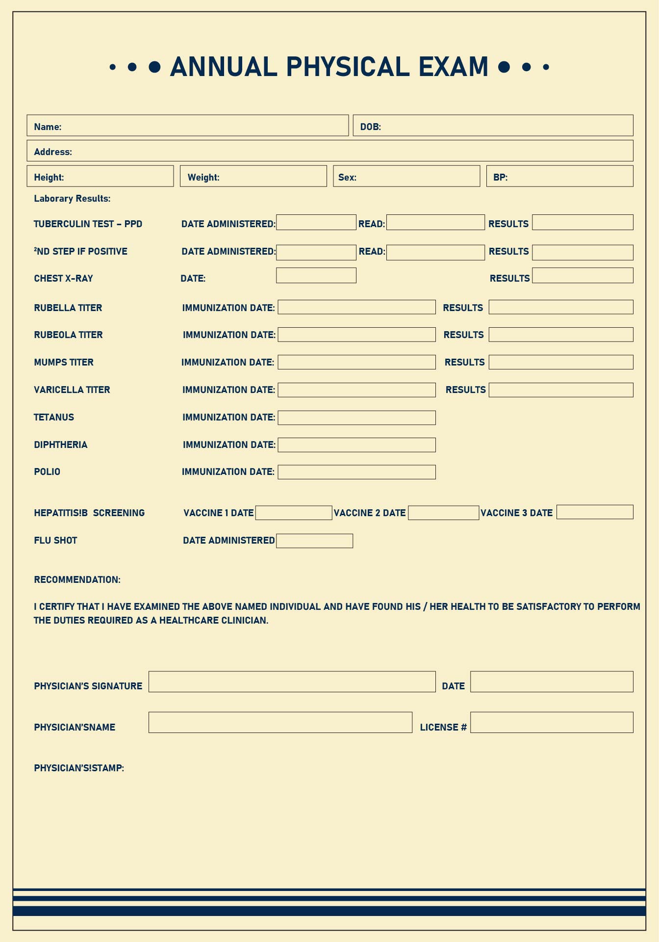 Physical form. Foreign physical examination form. Exam format. Foreigner physical examination form Page 2.