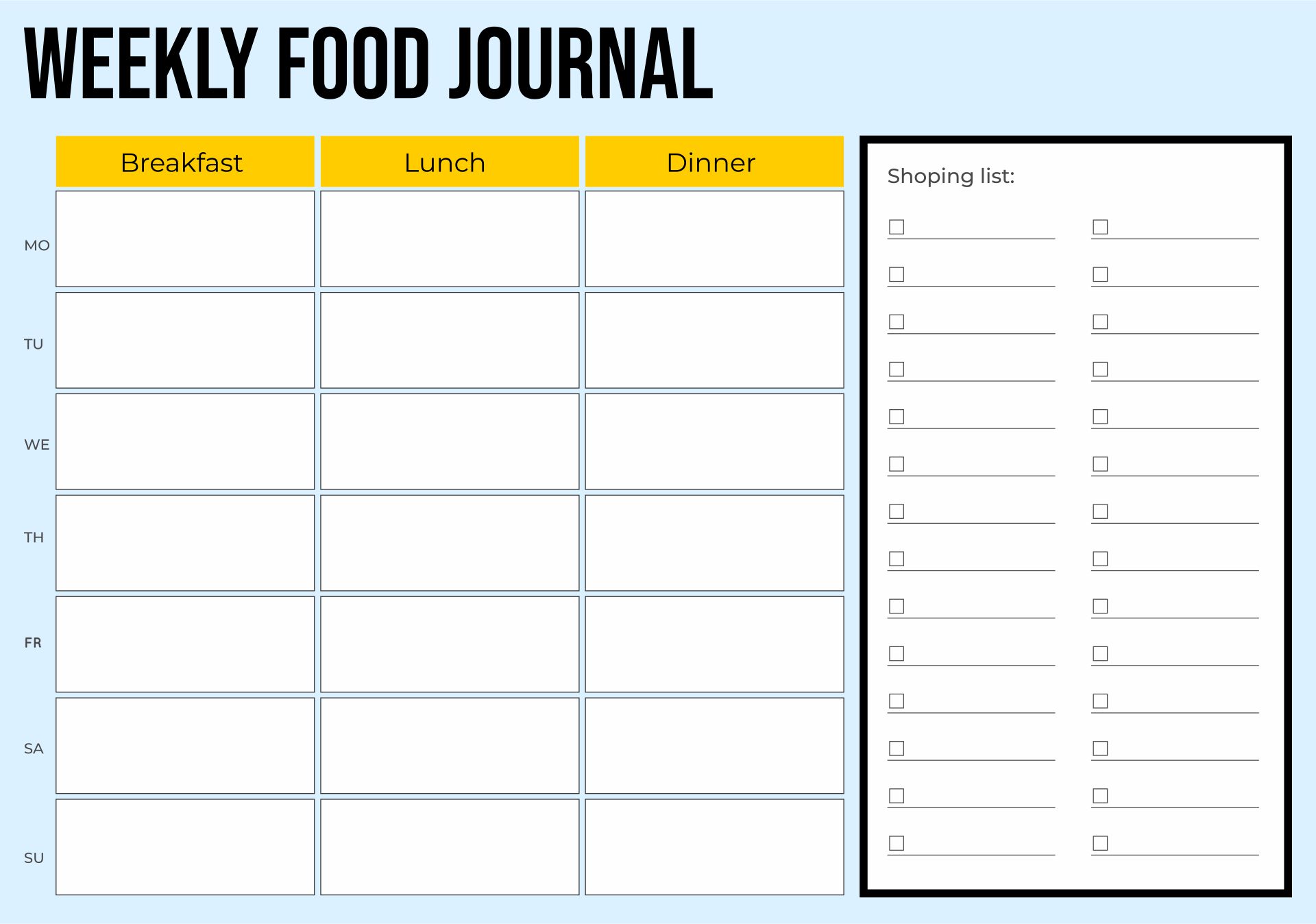 Printable 7-Day Food Journal