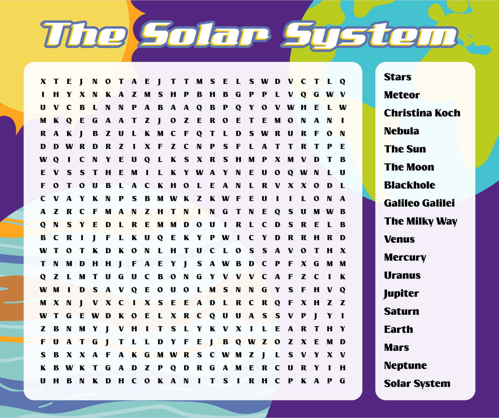 Solar System Word Search Puzzle Printable