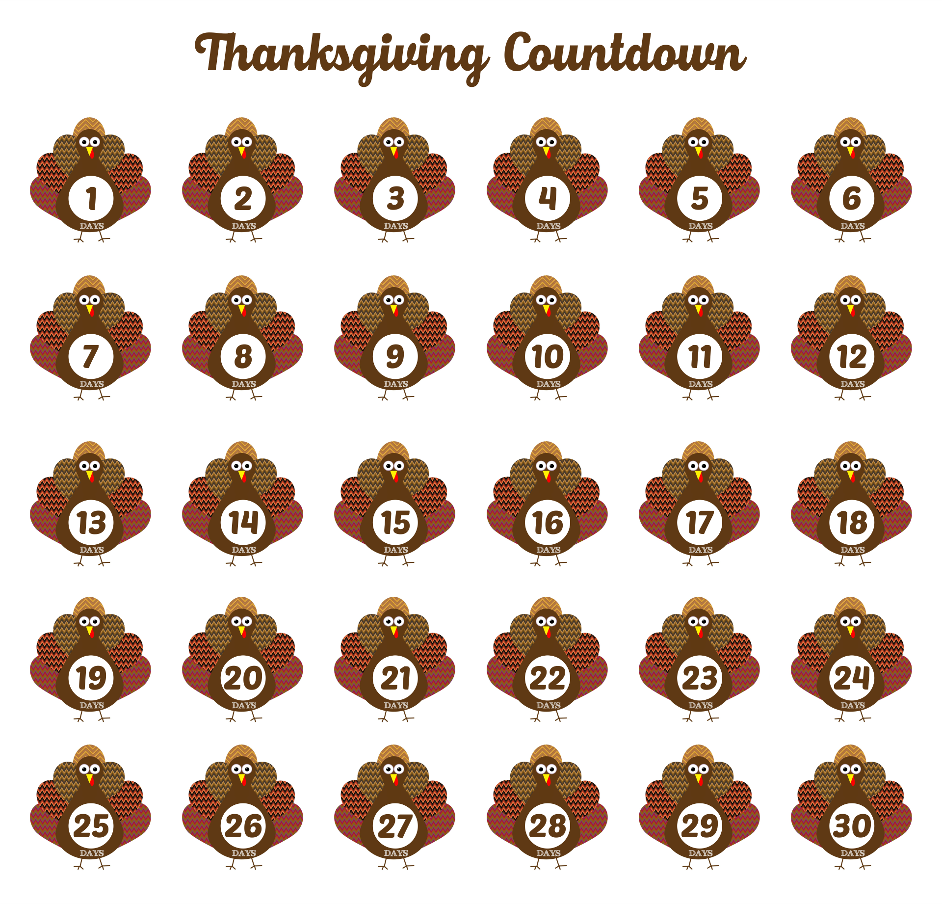 Thanksgiving Countdown Calendar Printable Free