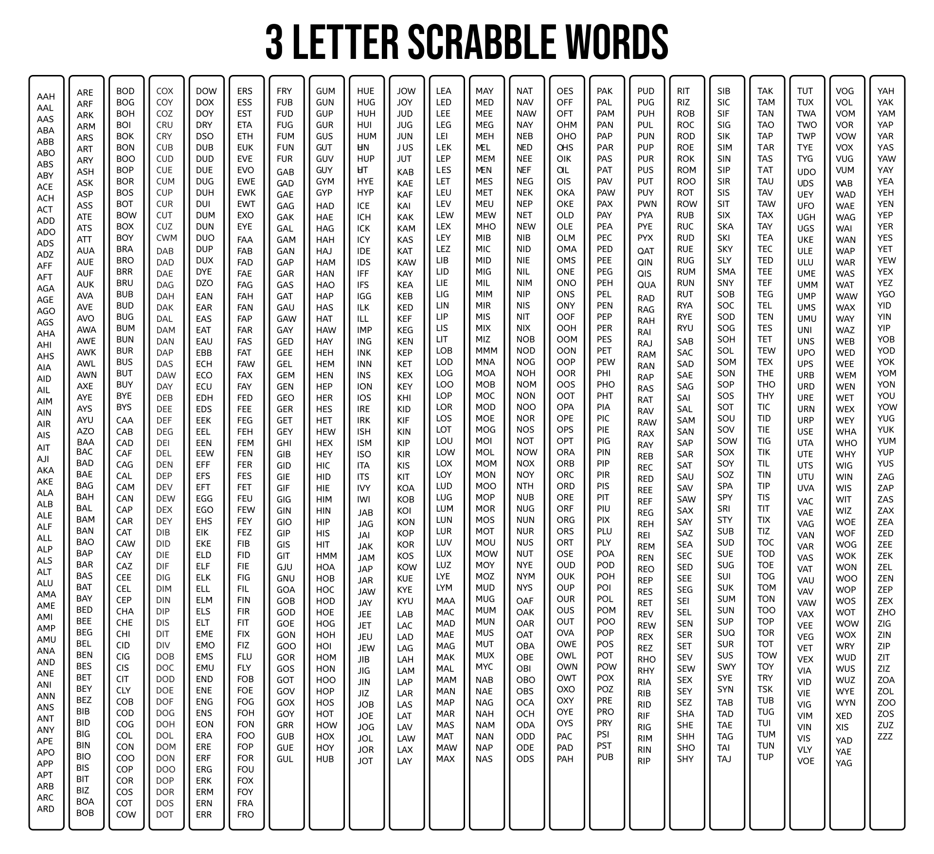 3 Letter Scrabble Words
