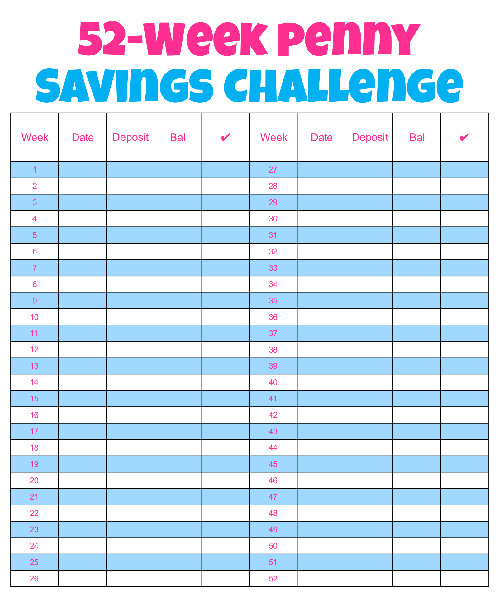 10 Best 52 Week Penny Challenge Chart Printable Printablee
