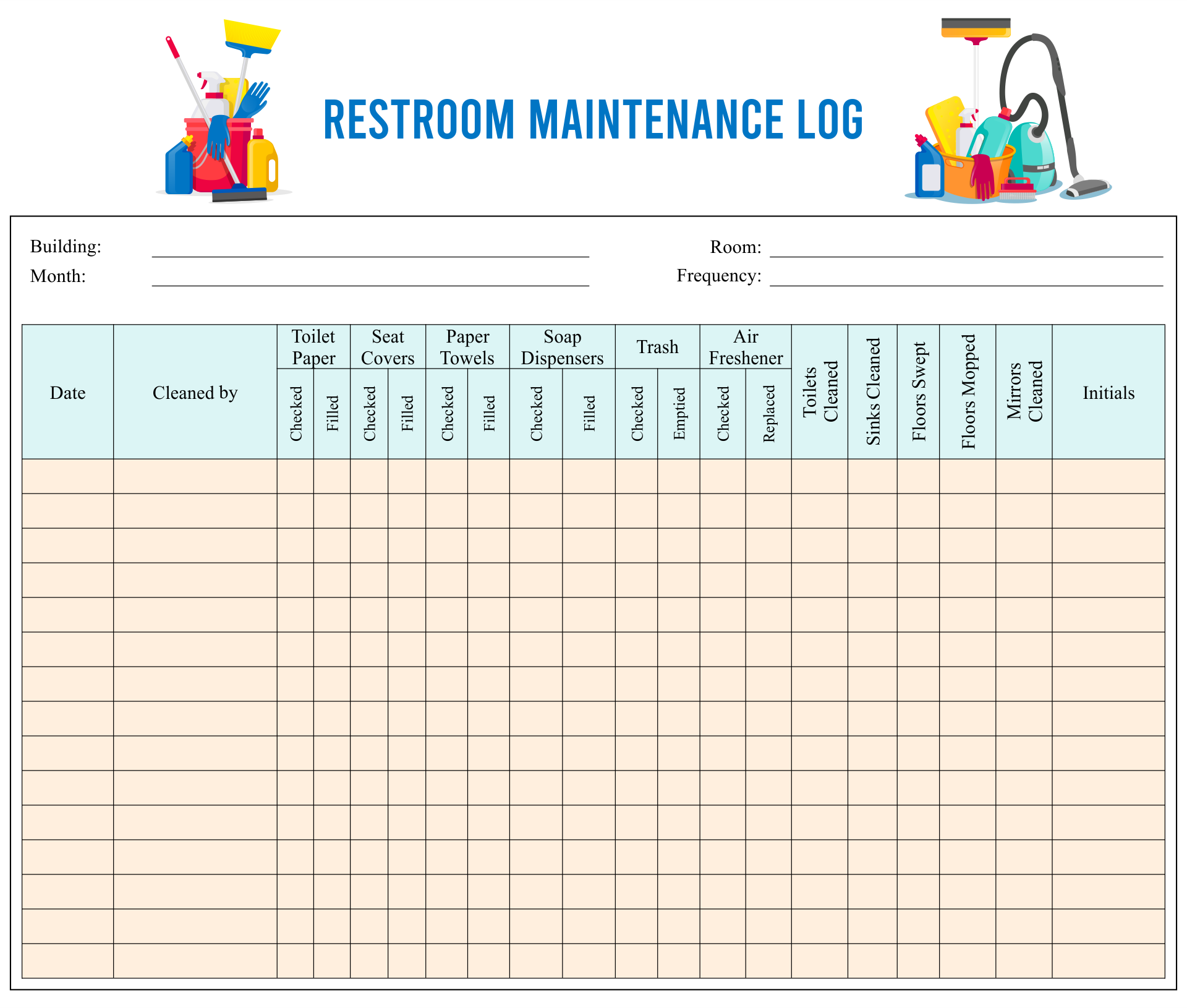 Bathroom Cleaning Log Template from www.printablee.com