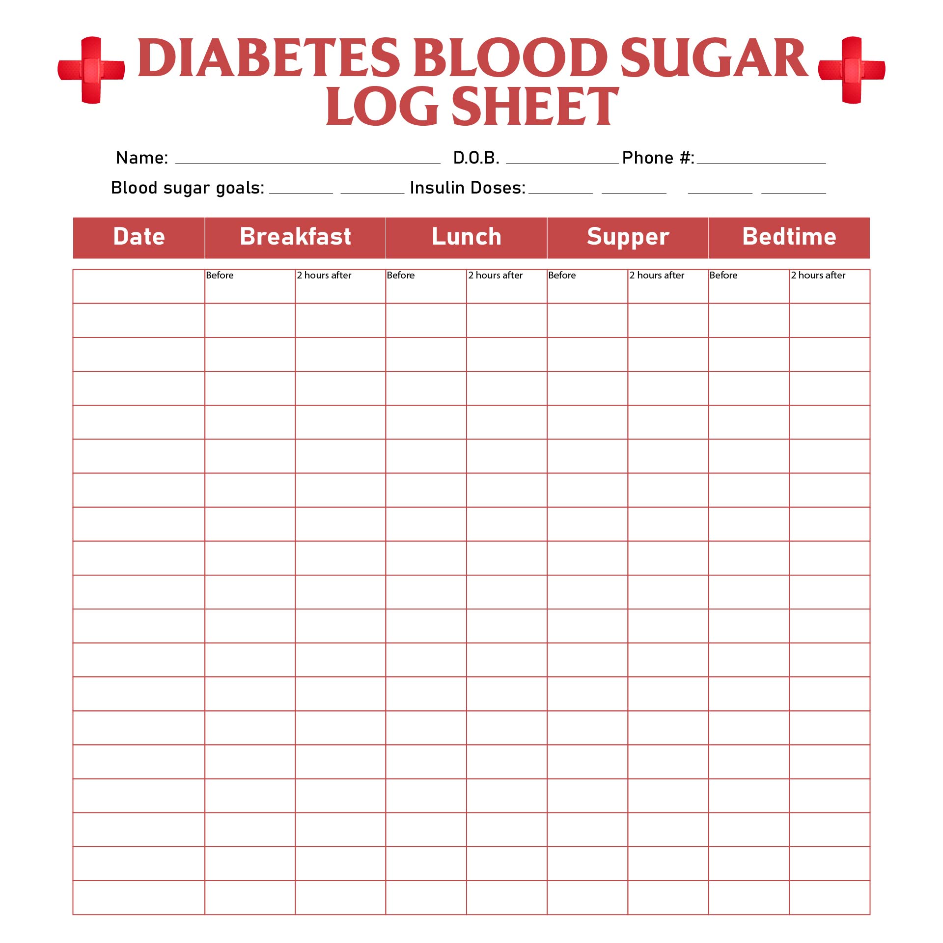 Diabetes Blood Sugar Log
