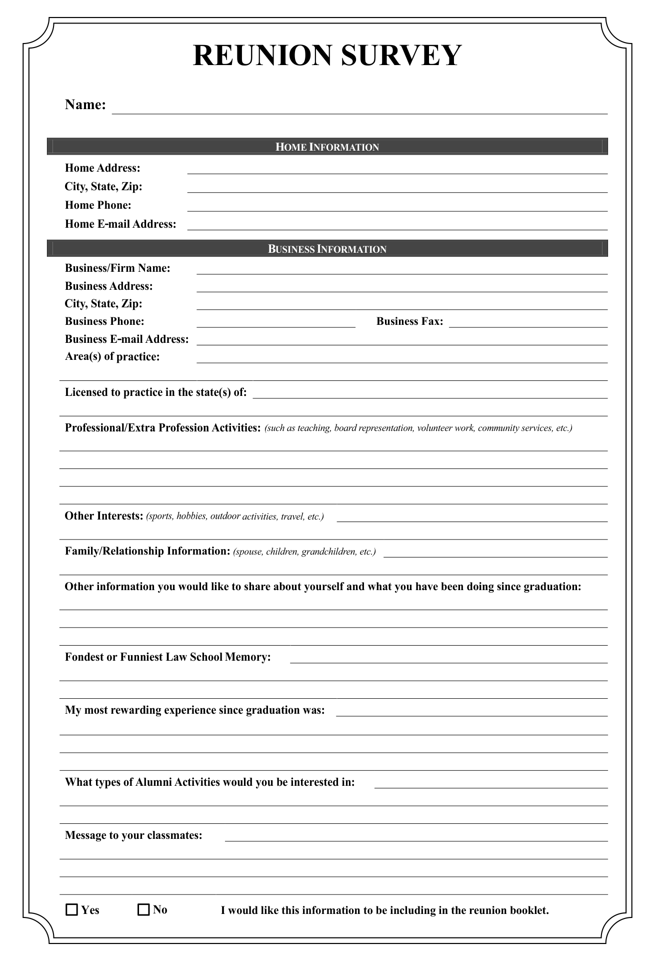 Family Reunion Survey Form