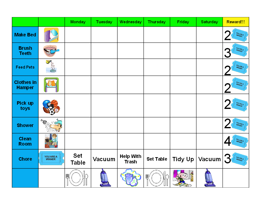 Printable Chore Behavior Charts for Kids