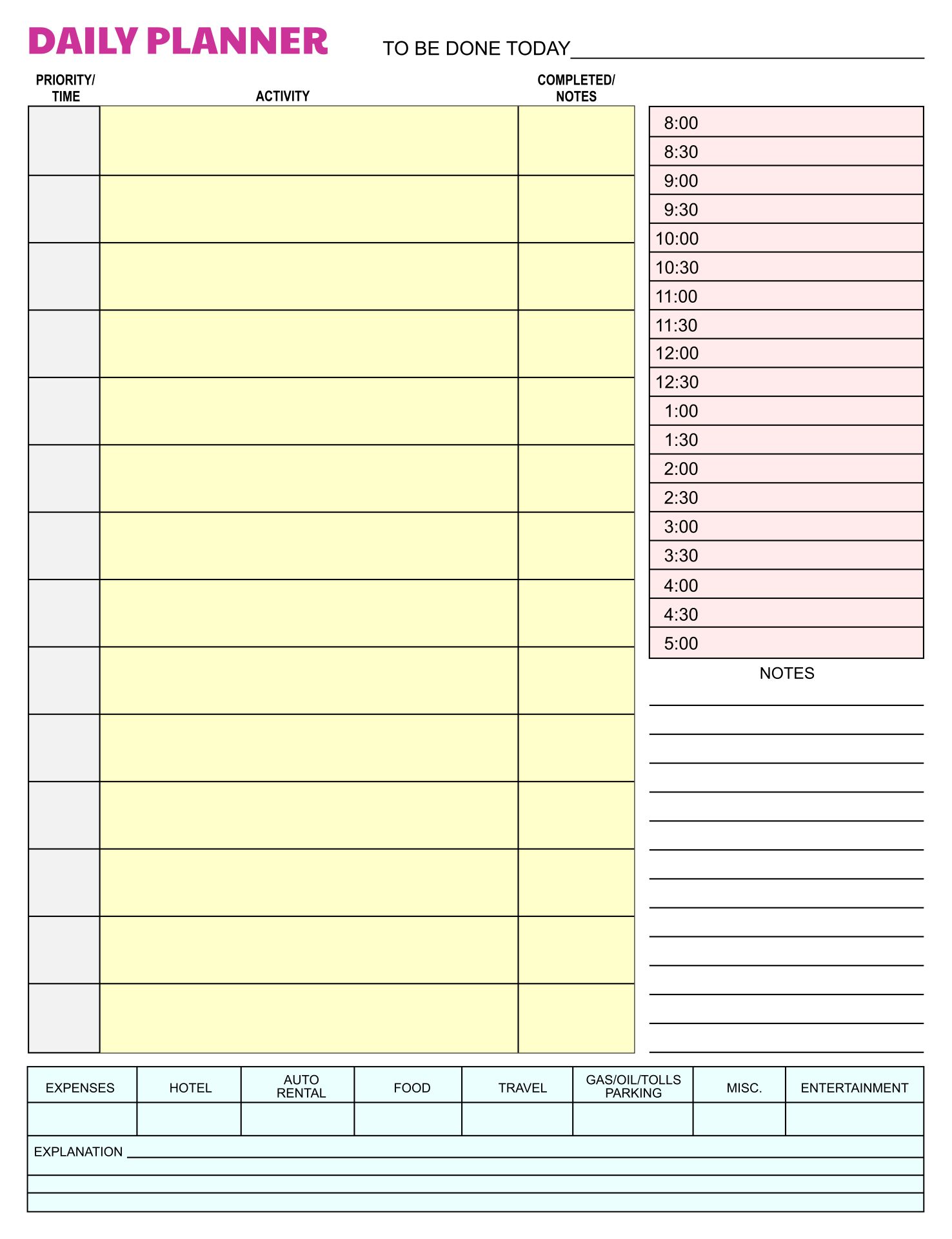 8 best hourly day planner printable pages printableecom