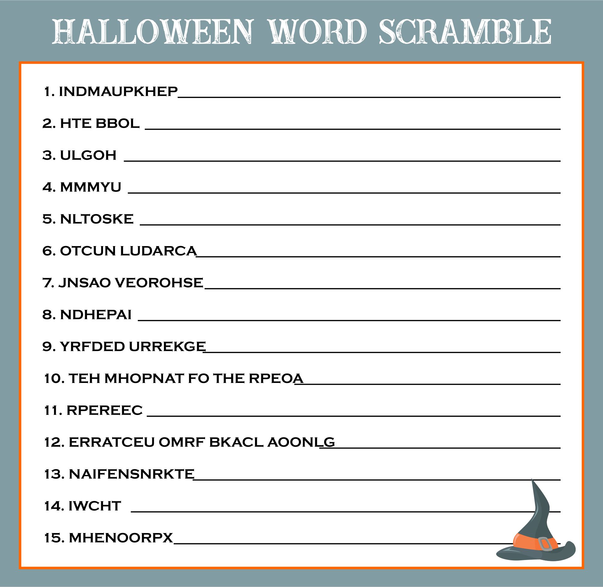 Printable Halloween Word Scramble Game
