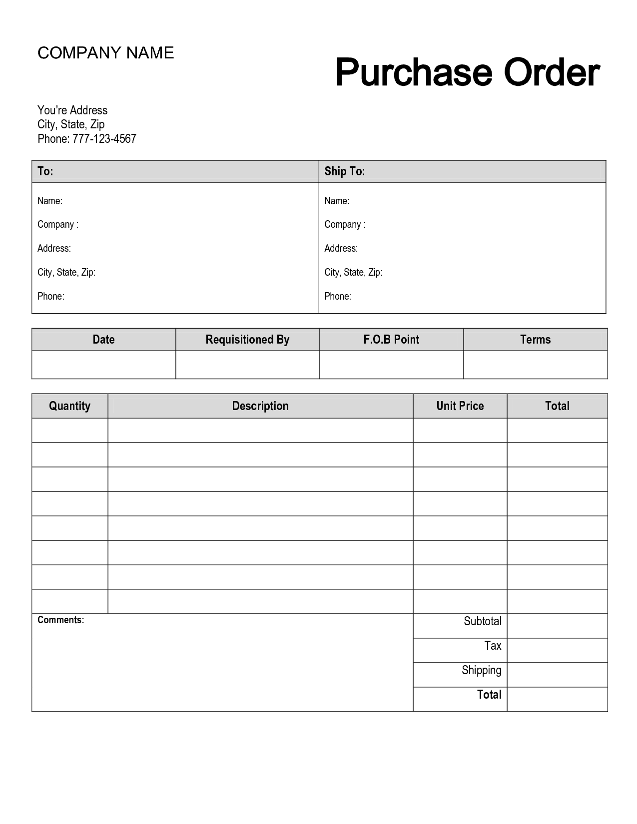 5 Best Free Printable Purchase Order Template Pdf For Free At Printablee